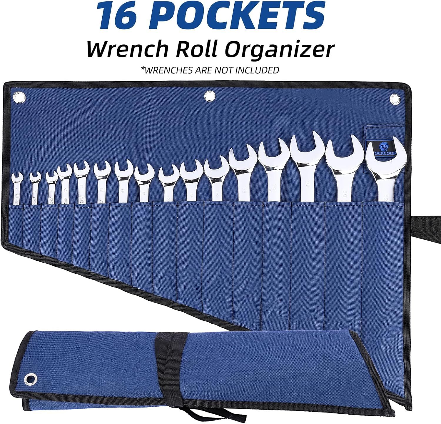 ROCKCOON 16 Pockets Wrench Roll Organizer, Rolled Tool Pouch Bag with Water P…