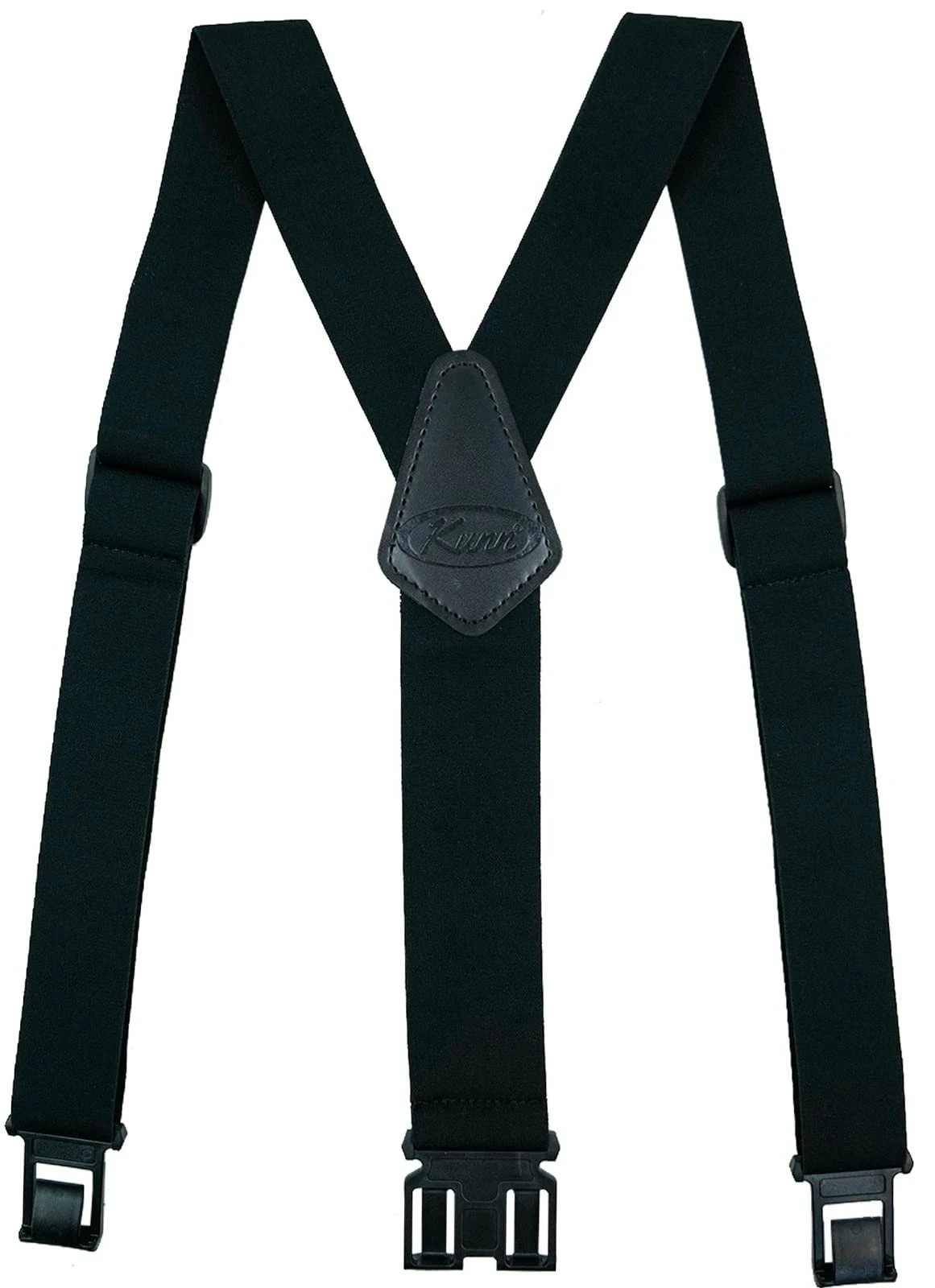 KUNN Men’s 1.5 inch Adjustable Y Back Suspender,Elastic Regular Length, Black