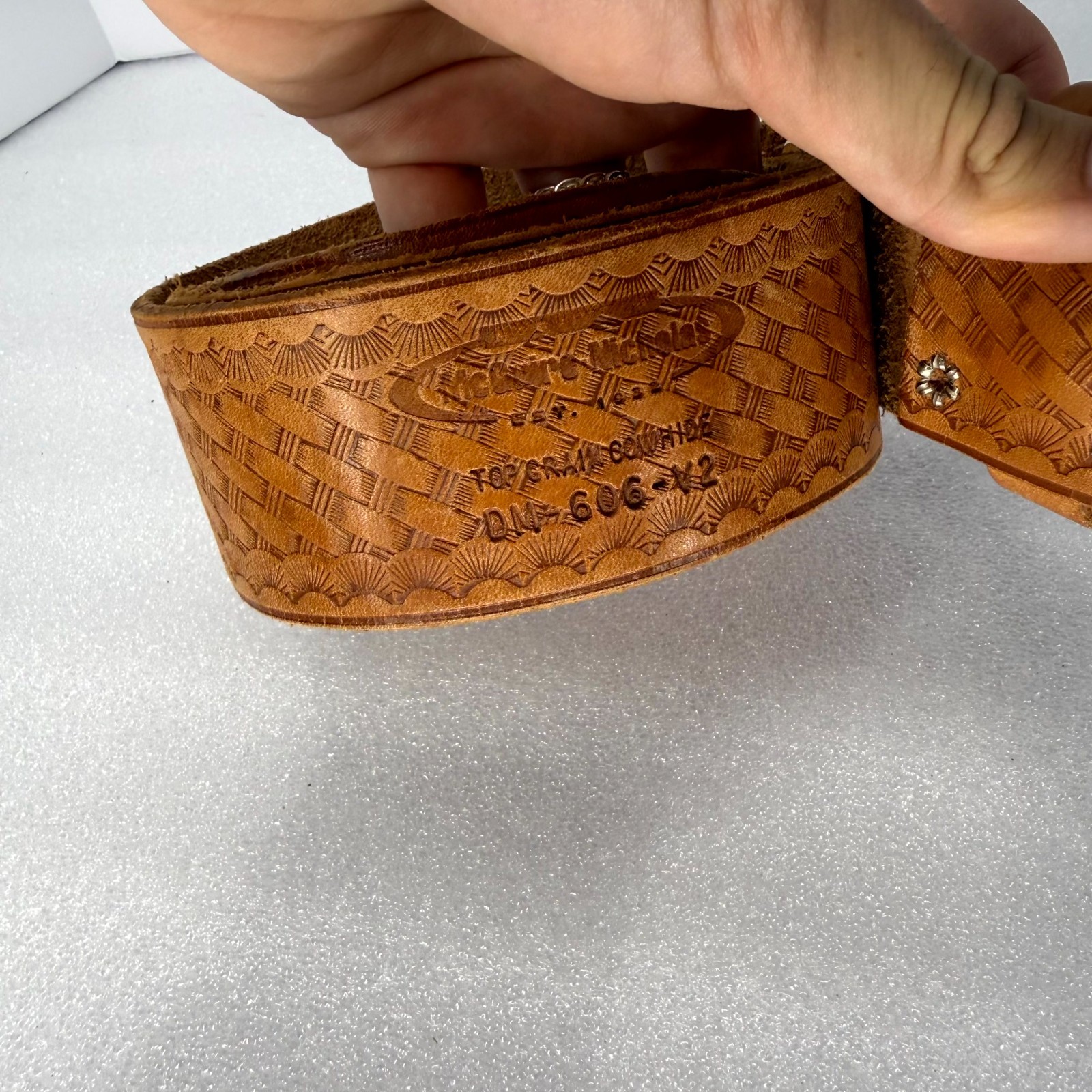 Vtg McGuire-Nicholas Belt Mens 36 Brown Top Grain Cowhide Basketweave DM-606-V2