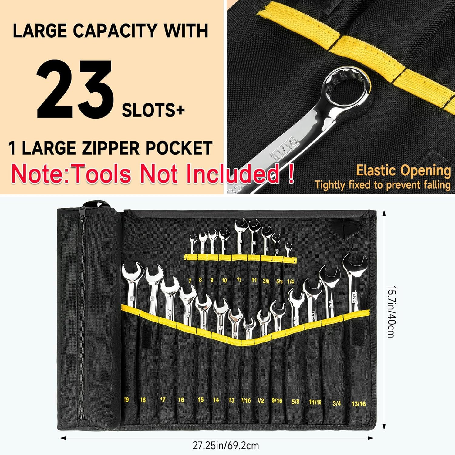 23+1 Pockets Wrench Roll Organizer,Wrench Roll up Pouch,Heavy Duty Tool Roll for