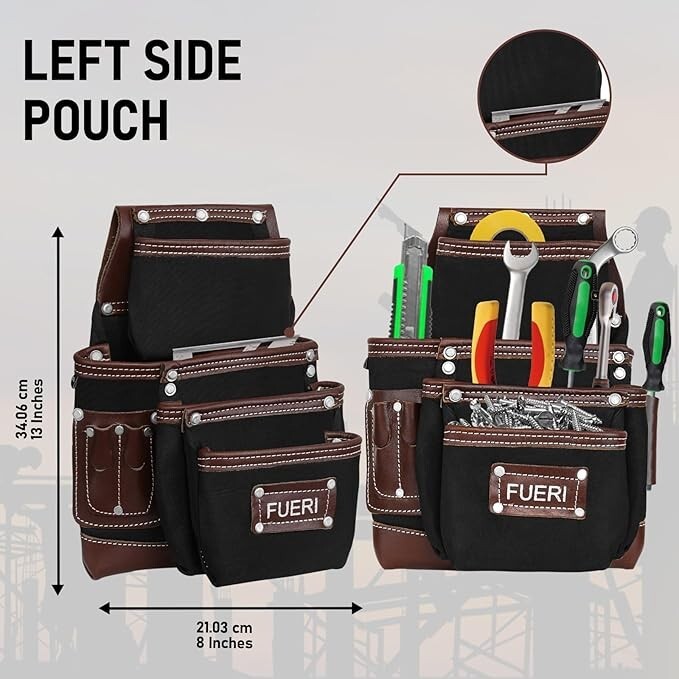 FUERI Tool Belt with Suspenders Heavy Duty Bags Pouches for Men Construction