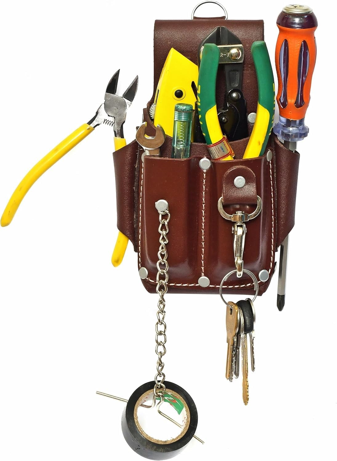 Ap-Leather Pro-5 Electrician Pouch, Leather Tool 5 Pocket Pouch Maroon