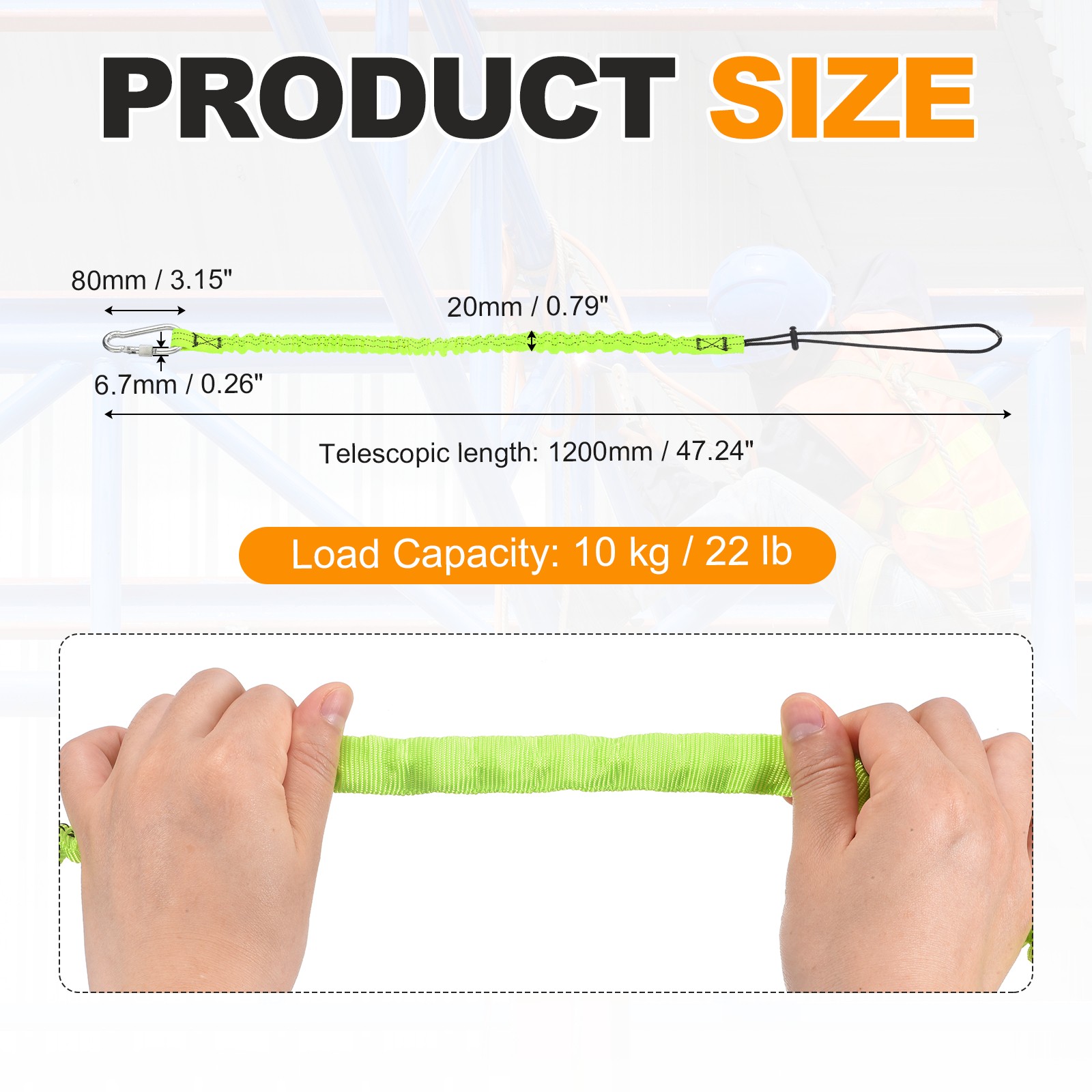 Tool Lanyard with Spiral Hook and Loop End (10kg/22lb), (Green)