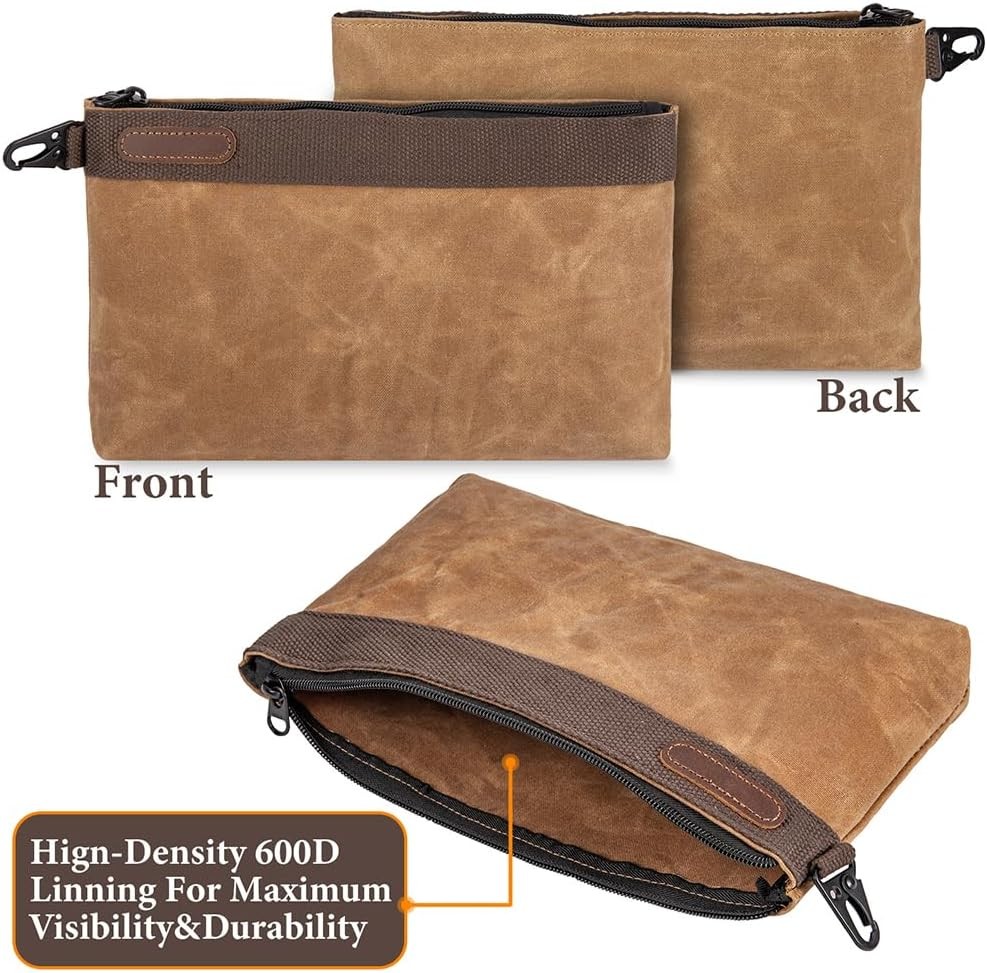 Waxed Canvas Tool Pouches 4 Pack – 11-Inch Heavy-Duty Zipper Tool Bags Set