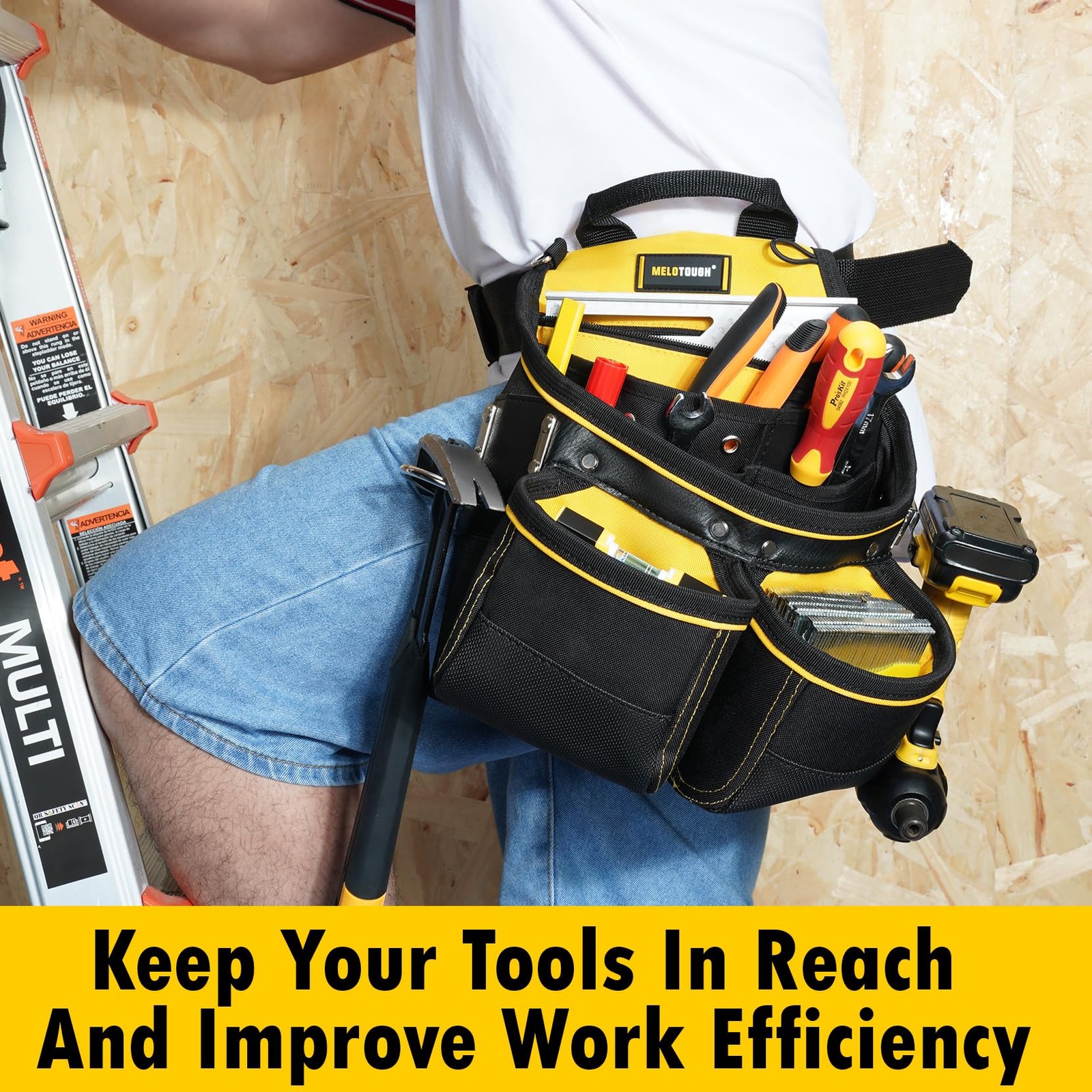 Carpenter Tool Pouch 10 Pockets Electrician Framer Belt Bag Hammer Holder