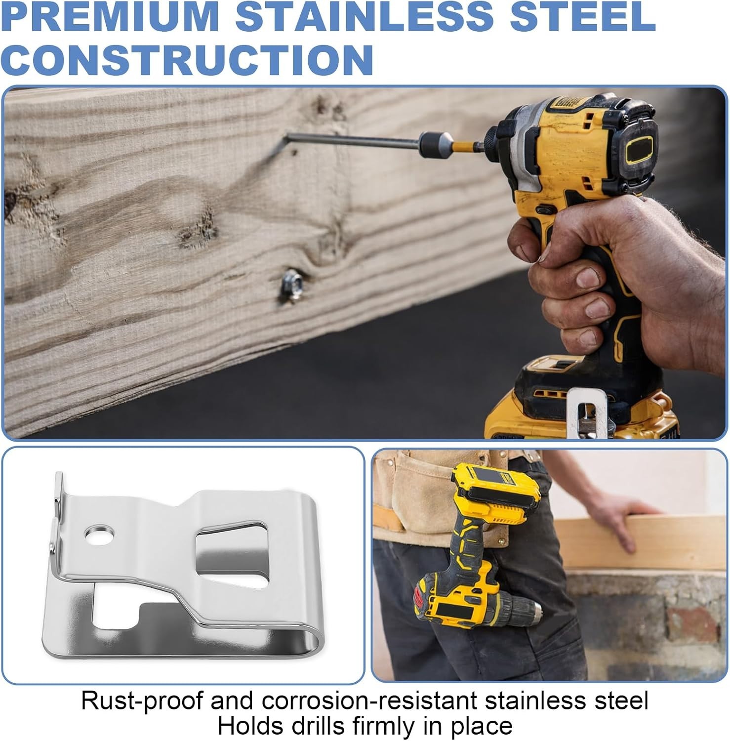 20V Drill Belt Clip Kit – 6 Stainless Steel Clips with Screws Included