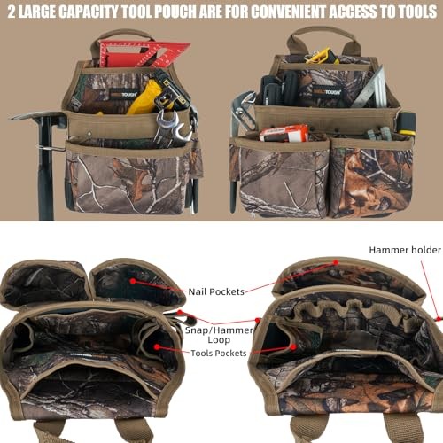 Camo Tool Belt with Suspenders Camouflage Tool Bag Supenders Framers Comb