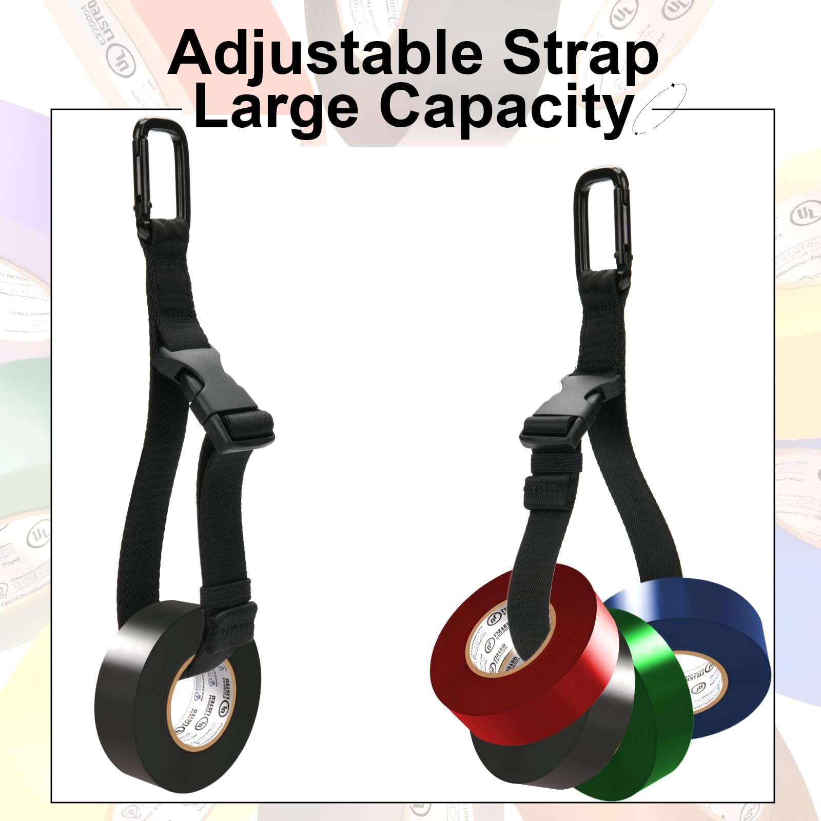 Electrical Tape Holder for Tool Belts, Thong with Carabiner Clip