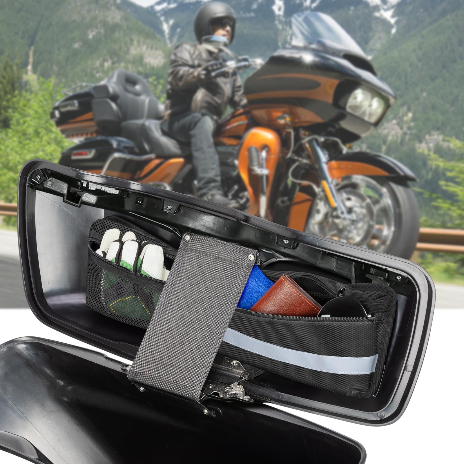 2pcs Hard Saddlebag Lid Organizers, Universal Saddlebag Lid Organizer Pouch S…