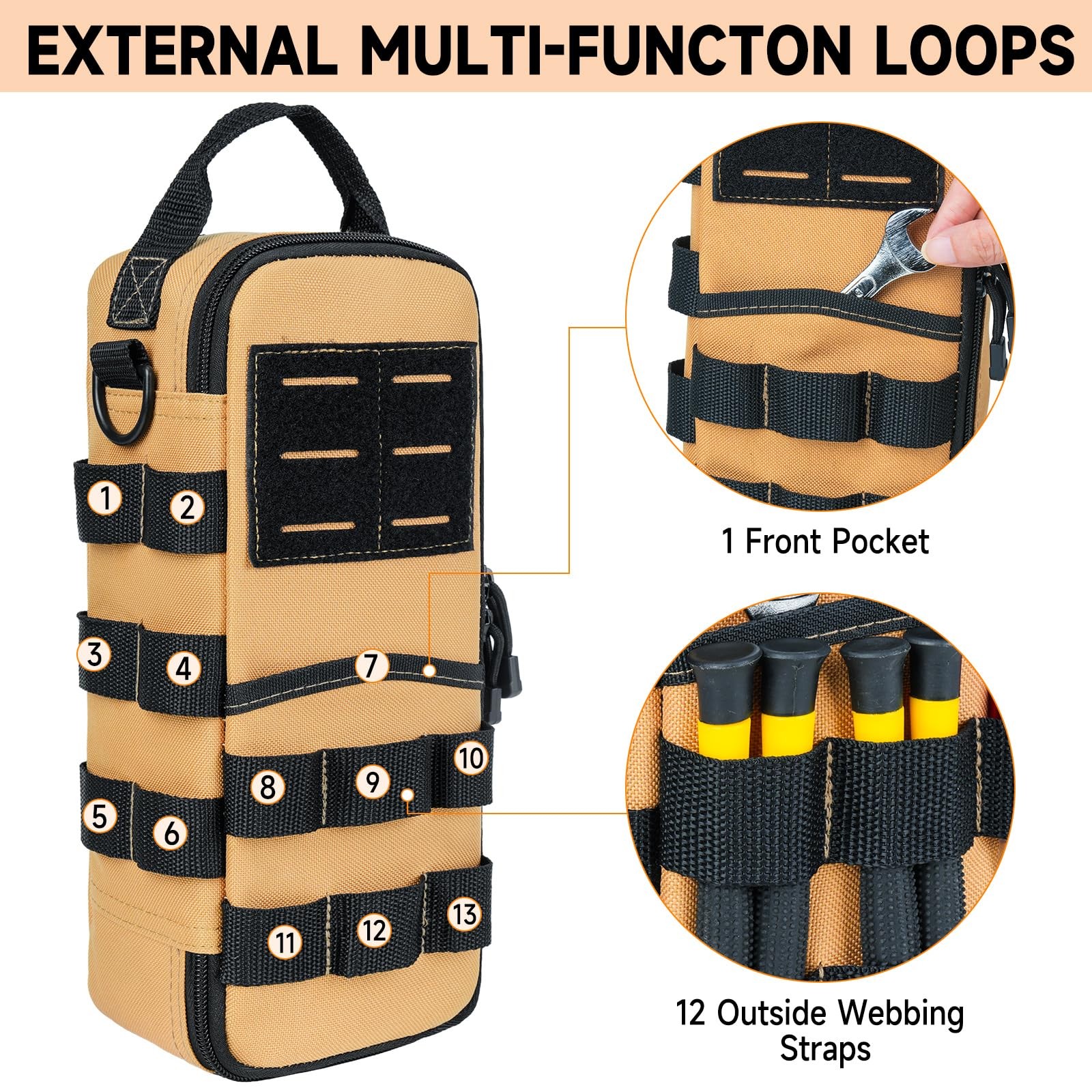 Heavy Duty Small Tool Bags for Men with 12.2 x 5 x 4 inches, Brown