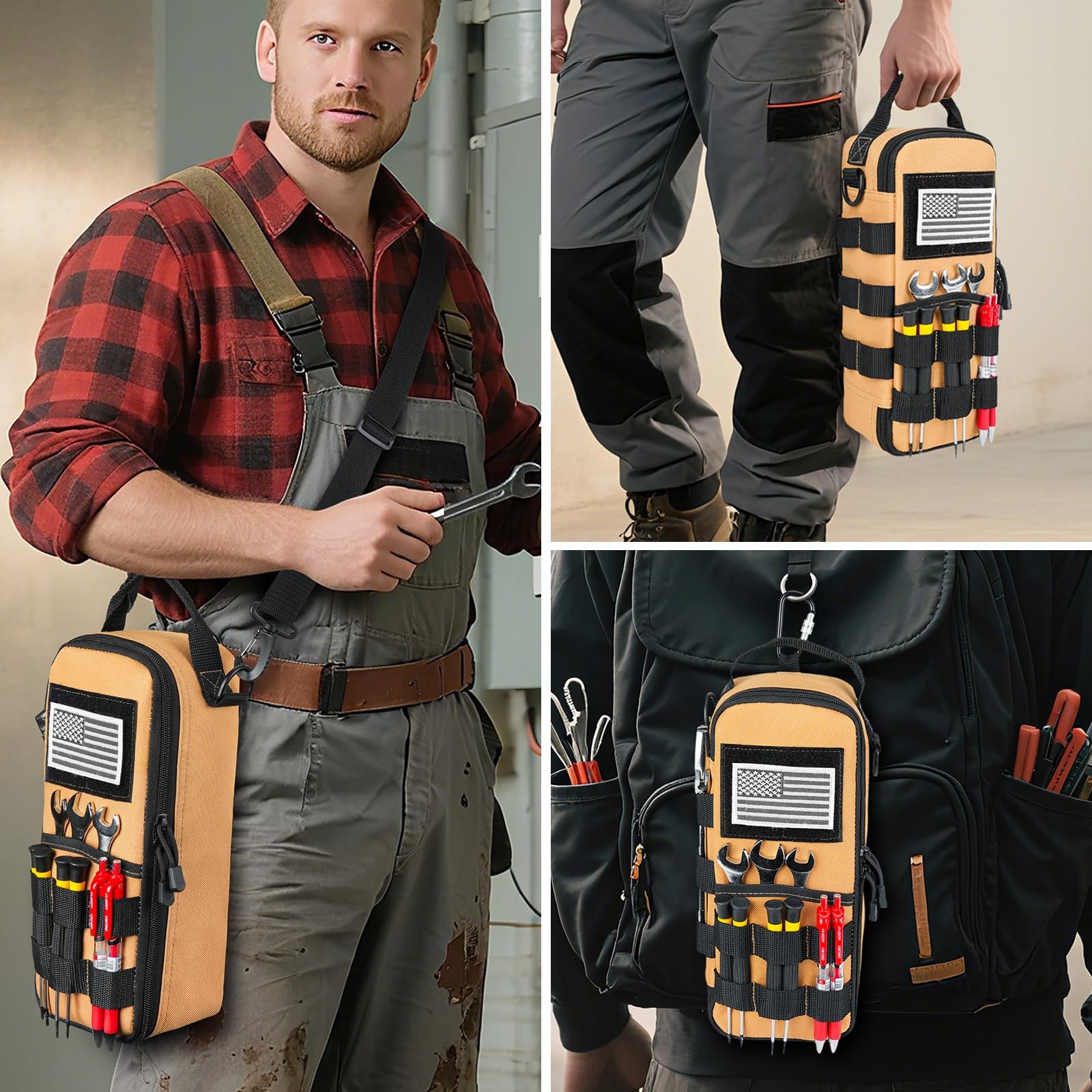 Heavy Duty Small Tool Bags for Men with 12.2 x 5 x 4 inches, Brown
