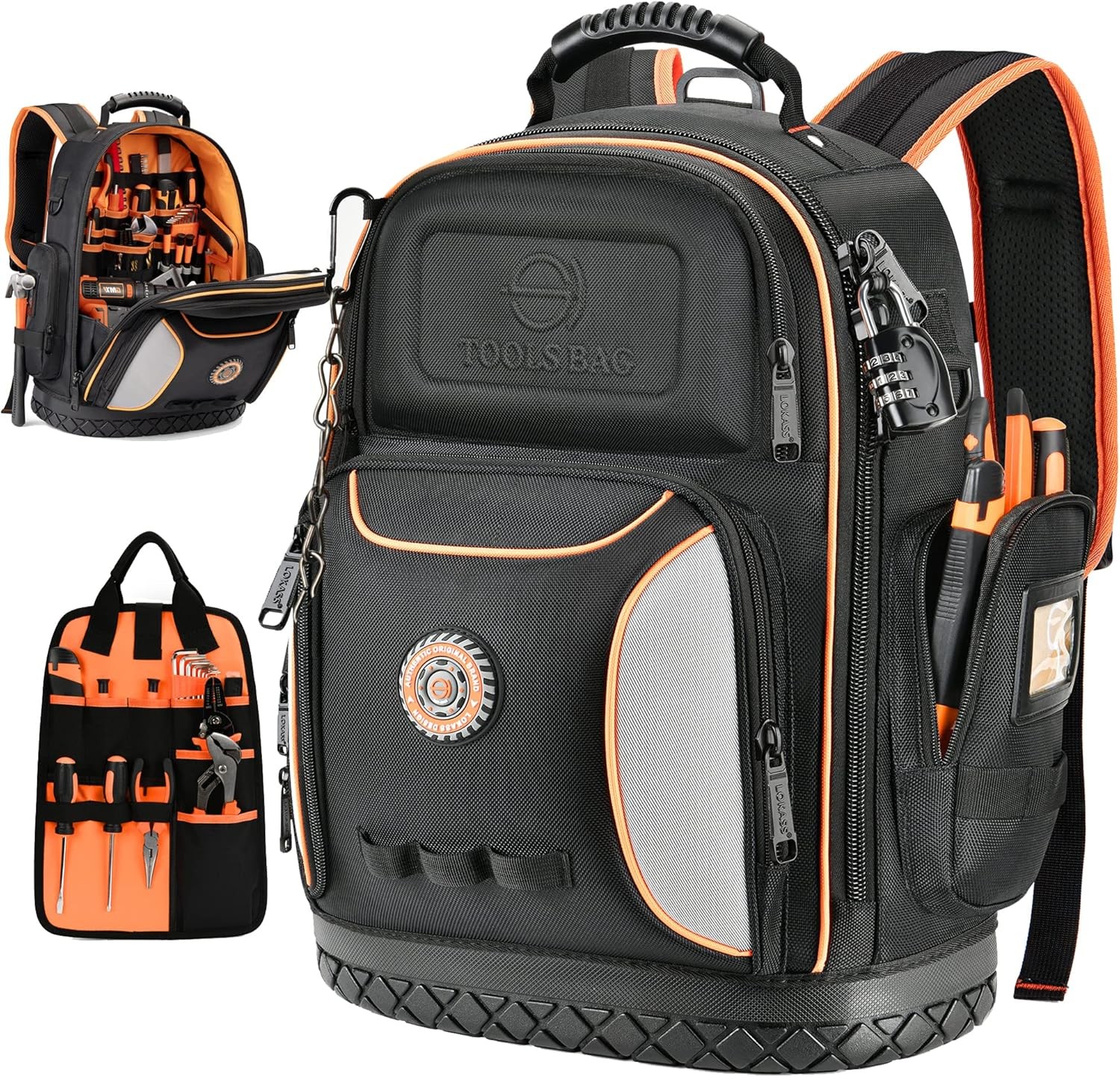 18.1 Inch Tool Backpack,75 Pockets & Loops Heavy-Duty 1680D Molded Base Tool Bag