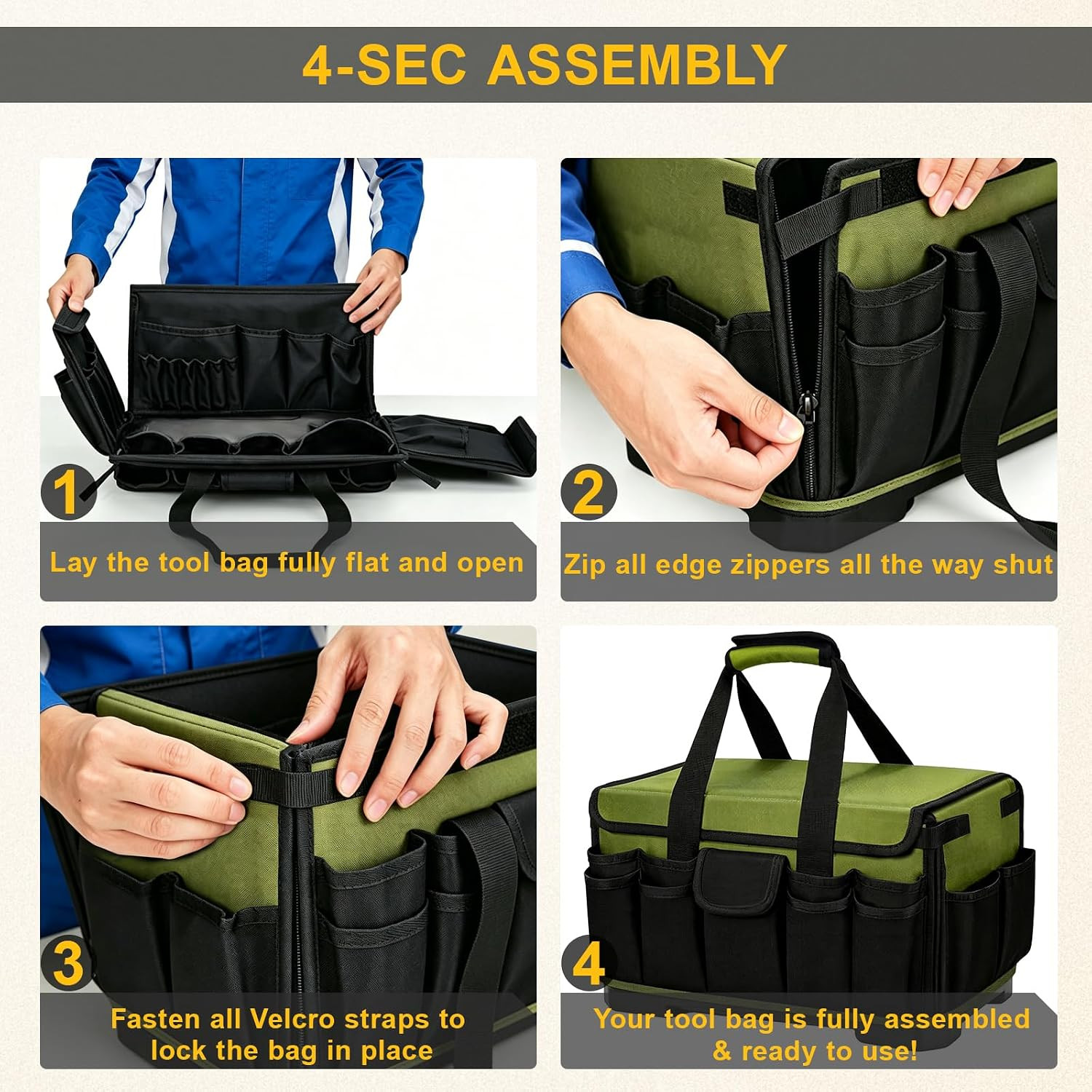18-Inch Heavy Duty Tool Bag, 45-Pocket Large Capacity Tool Organizer with Hard B