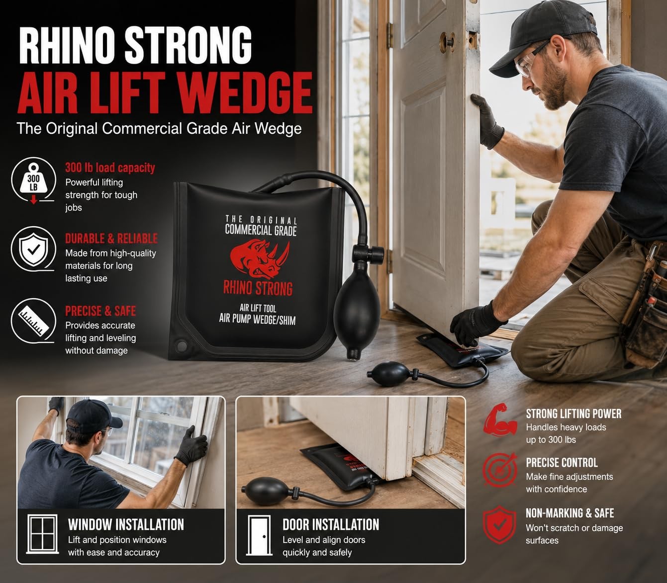 The Original Rhino Strong Commercial Grade Air Wedge medium and large, black