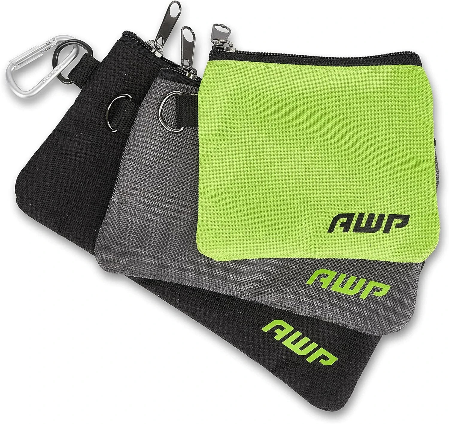 AWP Accessory Tool Pouches with Carabiner Hooks, Belt Green/Gray/Black