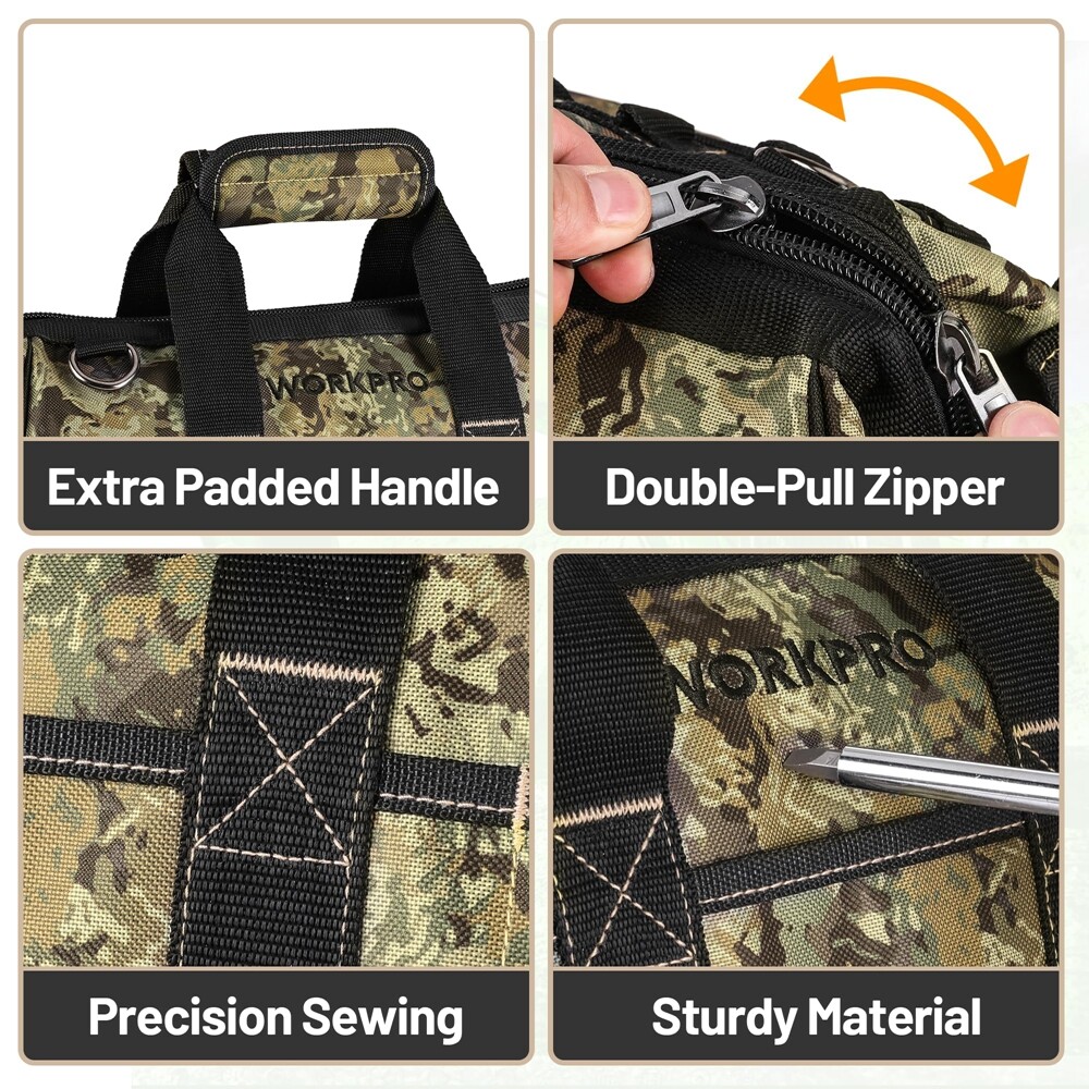 16″ Wide Mouth Tool Bag w/Adjustable Shoulder Strap Zipper Sturdy Bottom