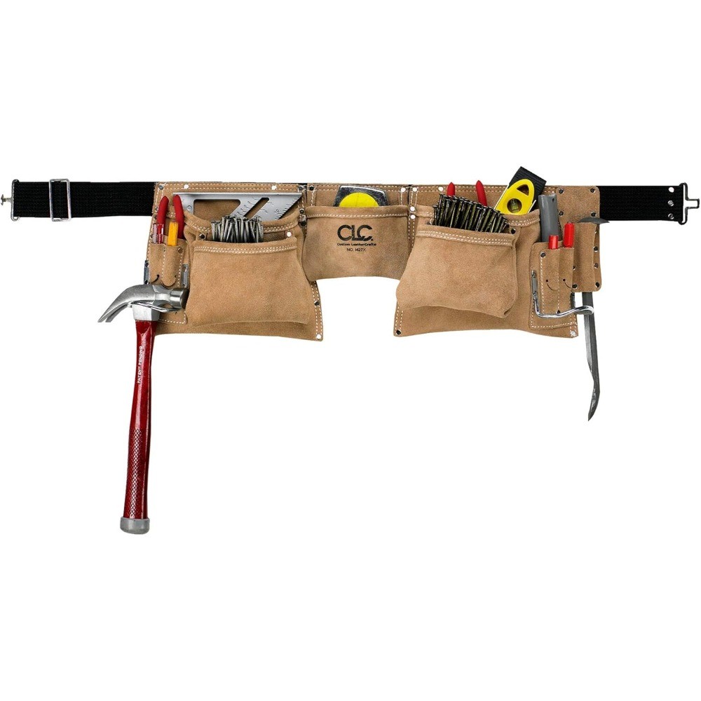 12-Pocket Tan Suede Leather Contractor Work Apron With Hammer Loops