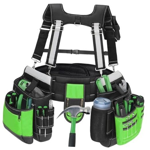 Tool Belt with Suspenders for Men, Heavy Duty Construction Tool One Size Green