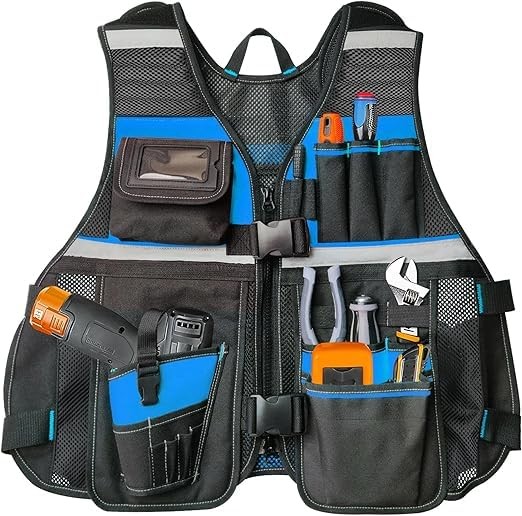 Electrician Tool Vest for Men, Hi Vis Tool Vest with 17 Compartments, Blue