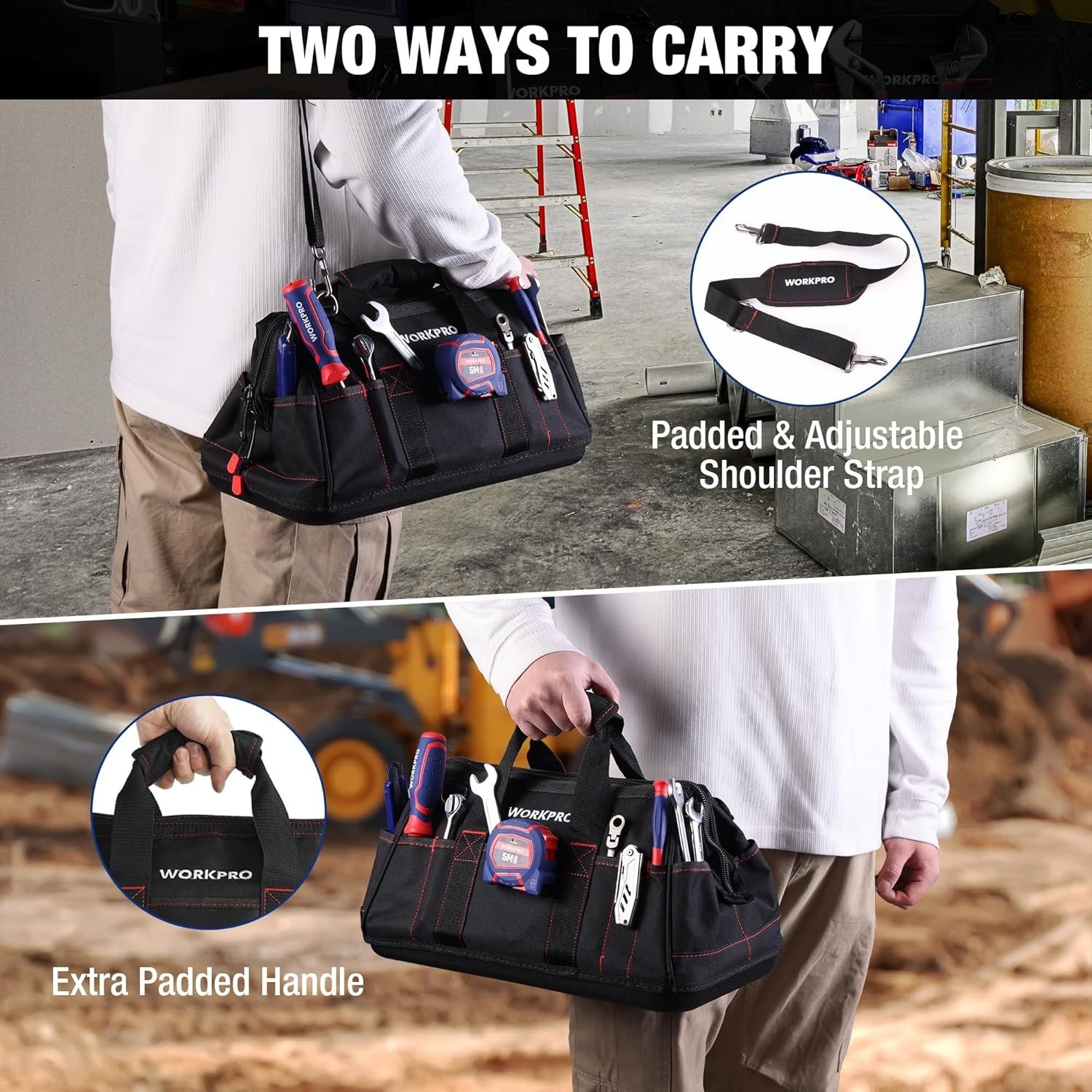 16-inch Waterproof Tool Storage Bag Wide Mouth Multi-Pocket Organizer
