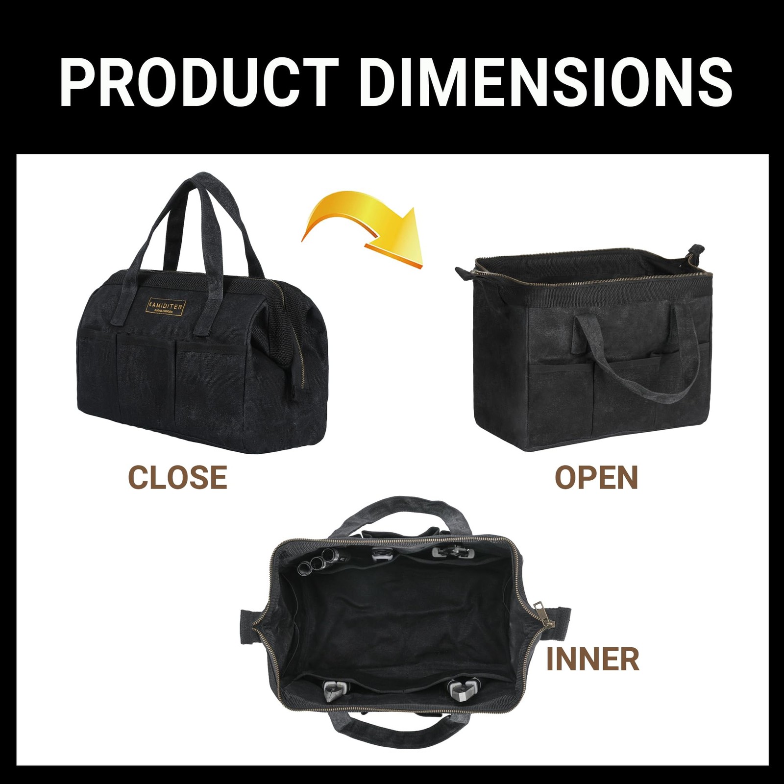 Tool Bag with Zipper, Heavy Duty 16oz Waxed Canvas Wide Mouth Tool Tote Bag, …