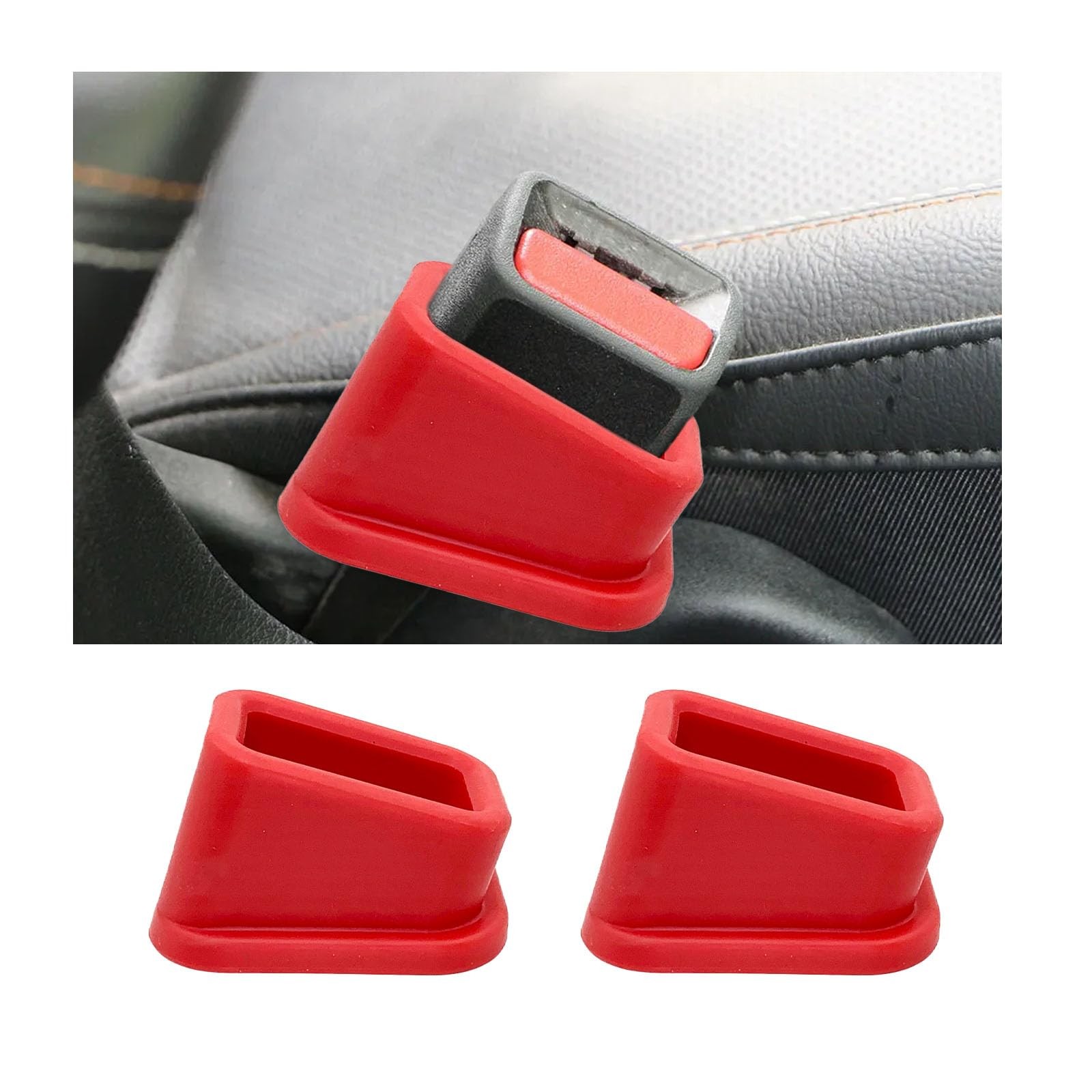 Kewucn 2 PCS Car Seat Belt Buckle Holder, Silicone 1.88×2.08×3.03 inches, Red