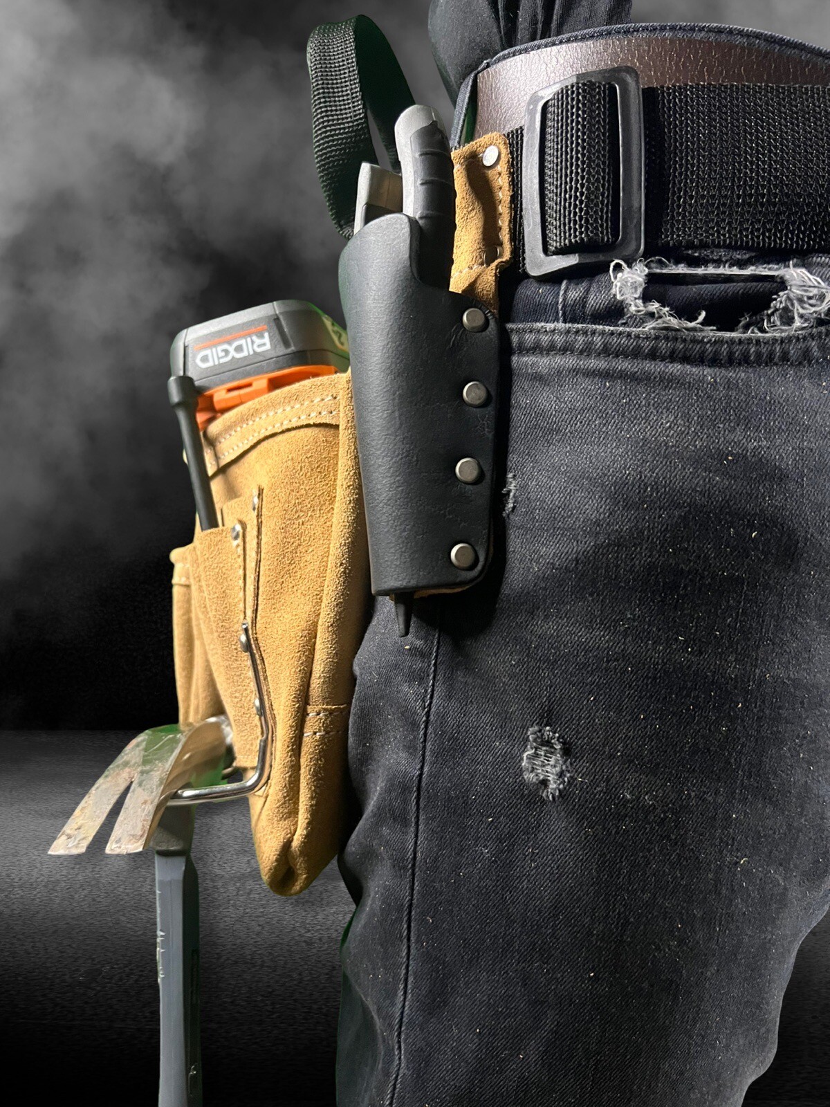 Heavy Duty Split Suede Leather Construction Tool Pouch Belt + Carry Handles