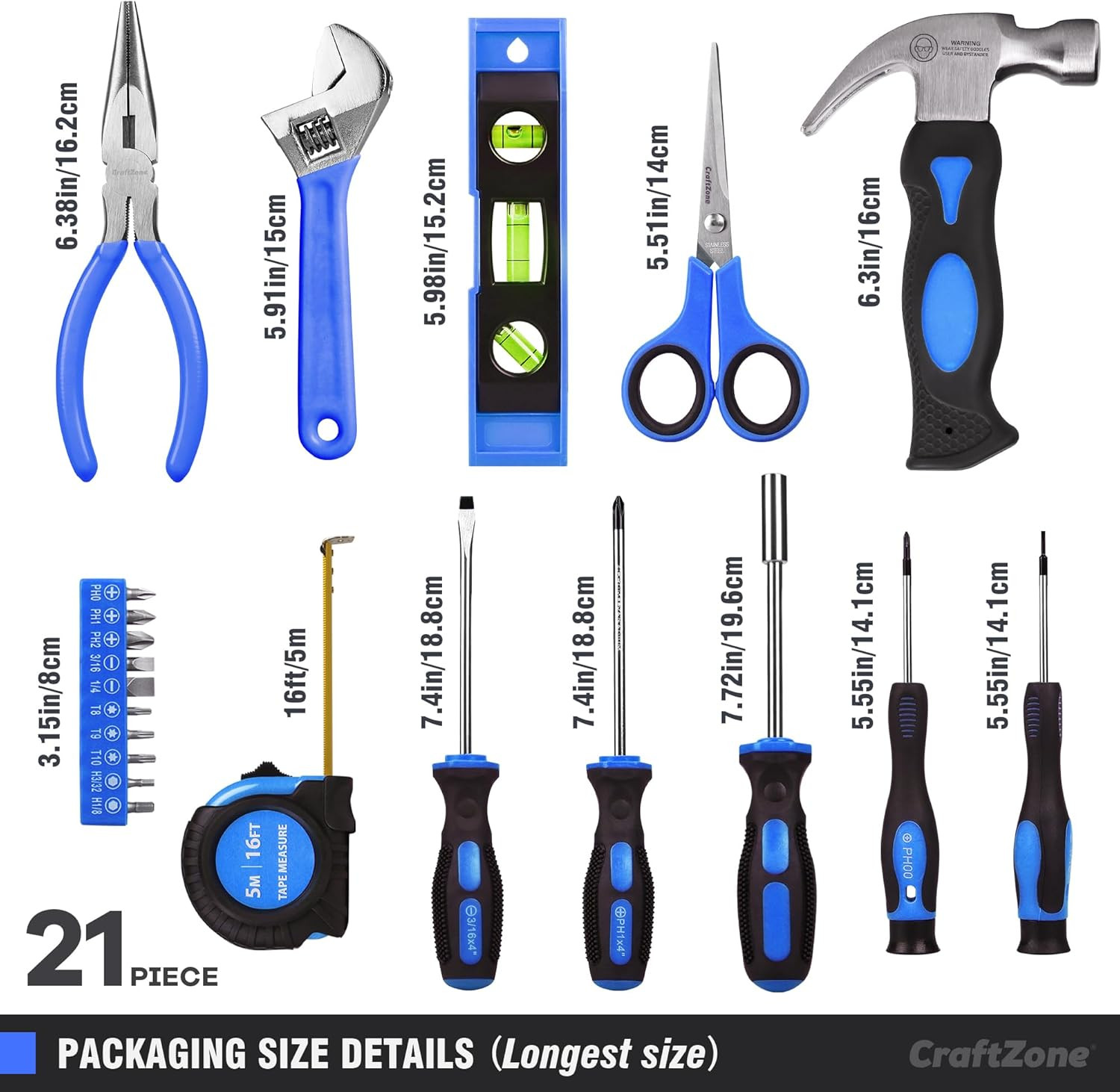 Blue 21-Piece Basic Household Hand Tool Kit with Shoulder Strap Bag for Home