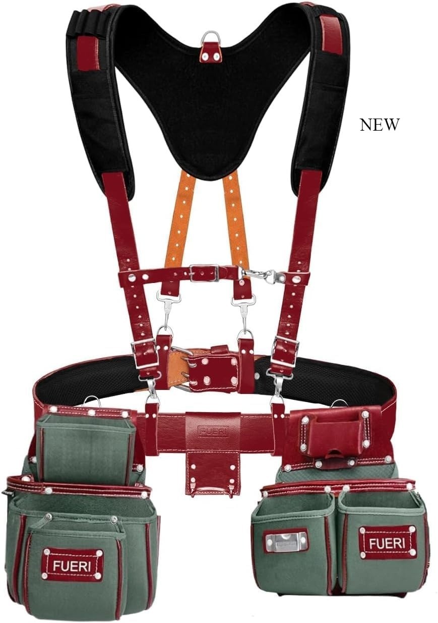 FUERI Tool Belt Men Heavy Duty, Green and Maroon Tool Belt Suspender