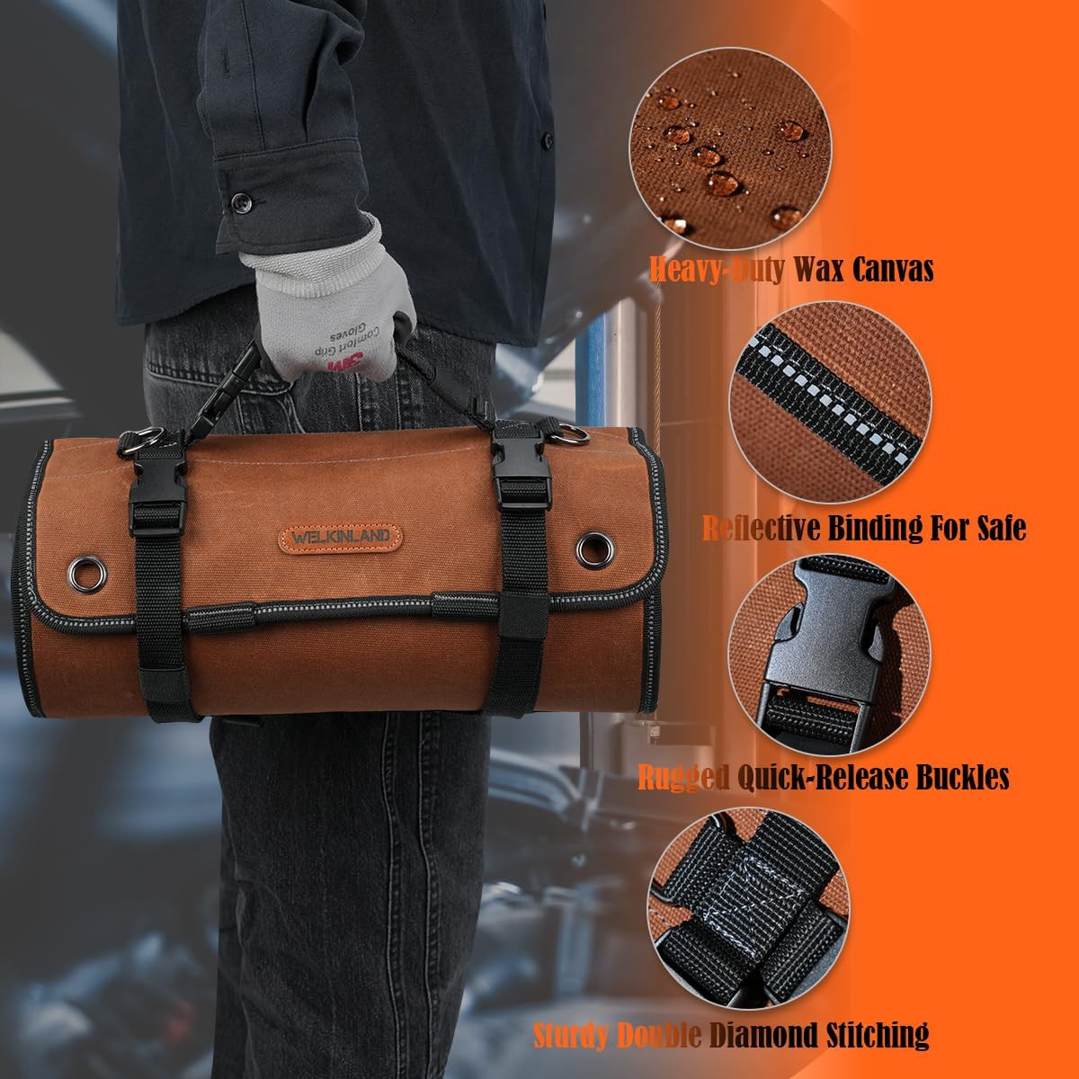 WELKINLAND Heavy-Duty Waxed Canvas Tool Roll, 7-Pockets Tool Wrap Roll, 15L Tool