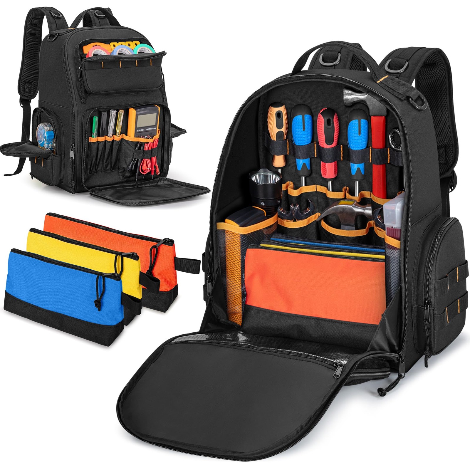 Rexmica Tool Bag Backpack with 3 Tool Zipper Pouch, Tool Organizer Bag for Me…