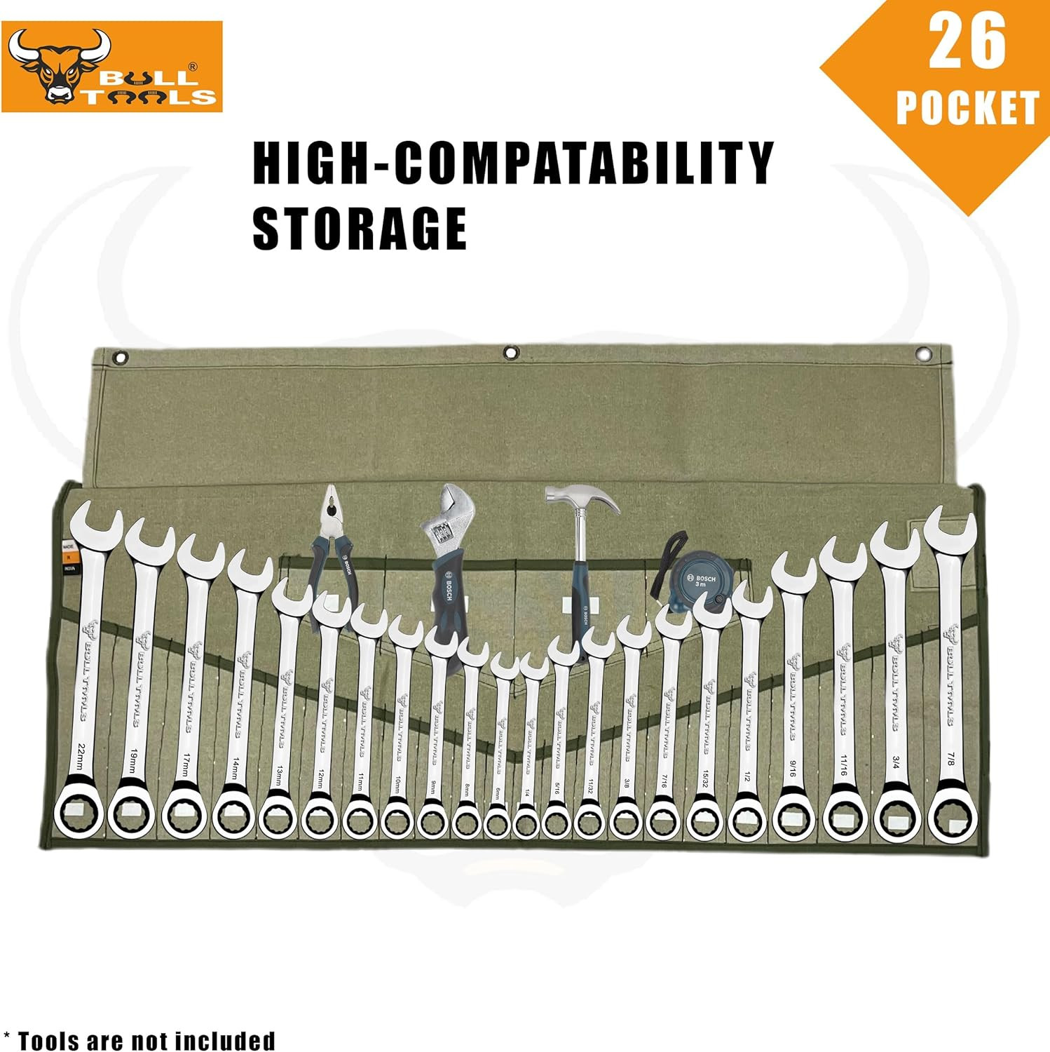 Heavy Duty Sports Duck Canvas Tool Organizer Roll Up Utility Pouch 26 Pockets