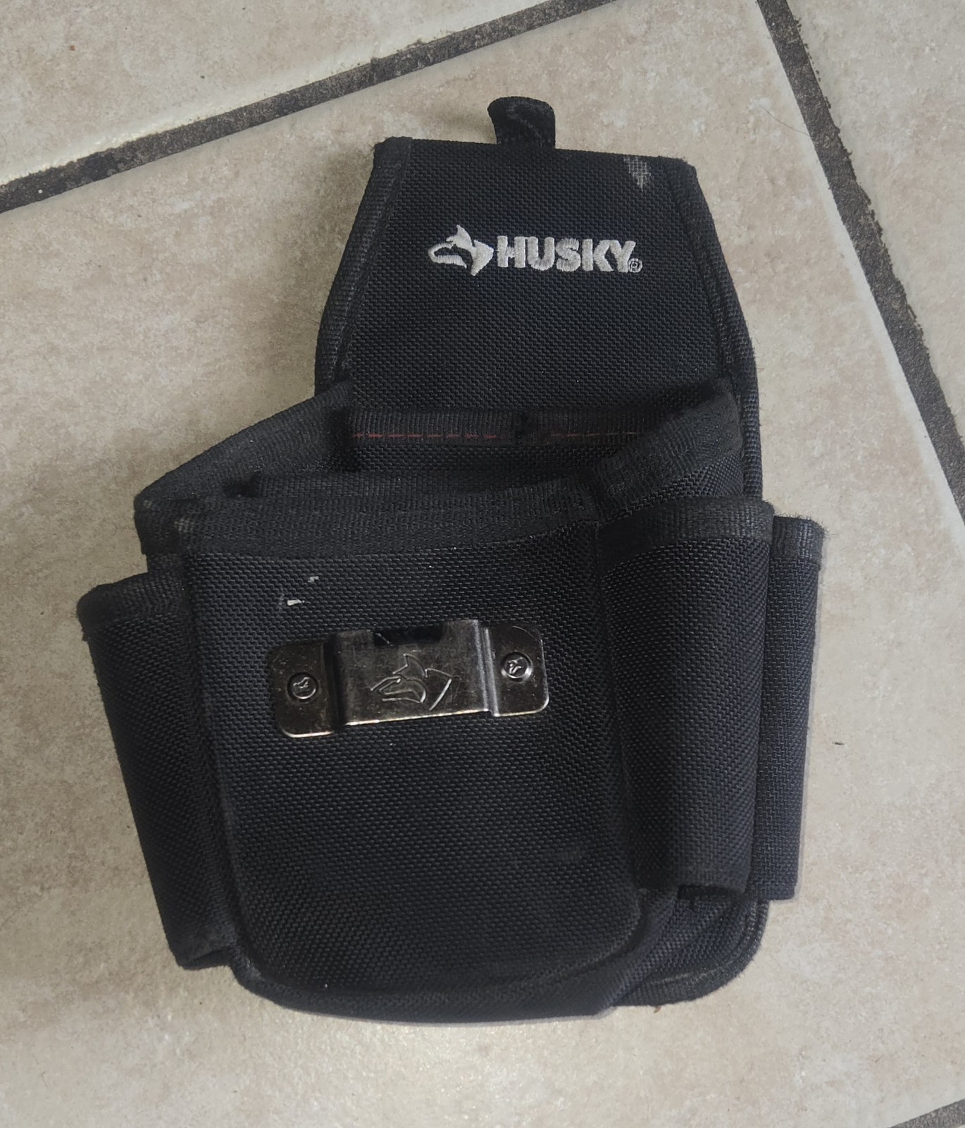 Husky 7″ Utility Plus Pouch Black Back Flap Several Sections Compartments USED
