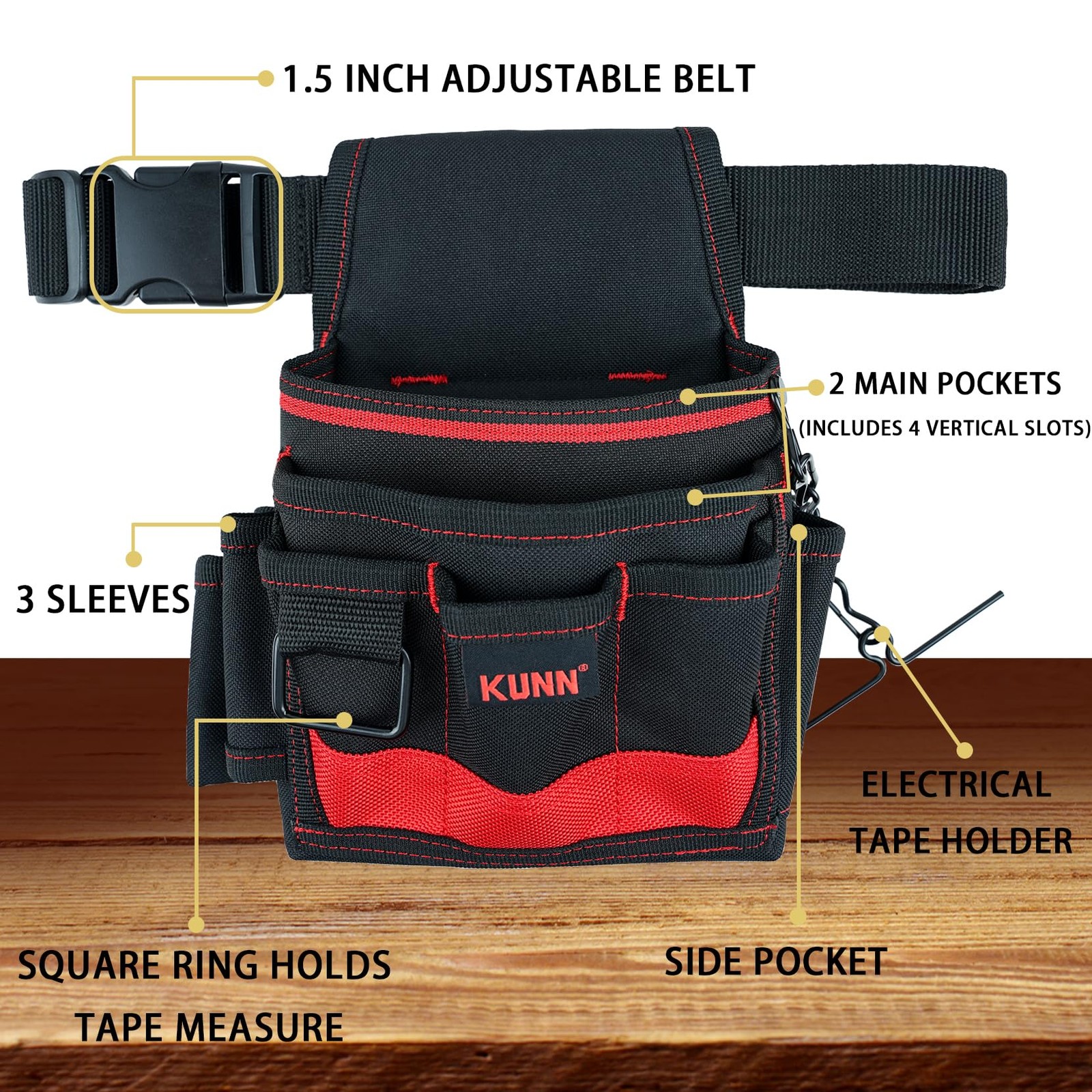 KUNN Electrician Tool Pouch – Durable Small Basic Maintenance Red