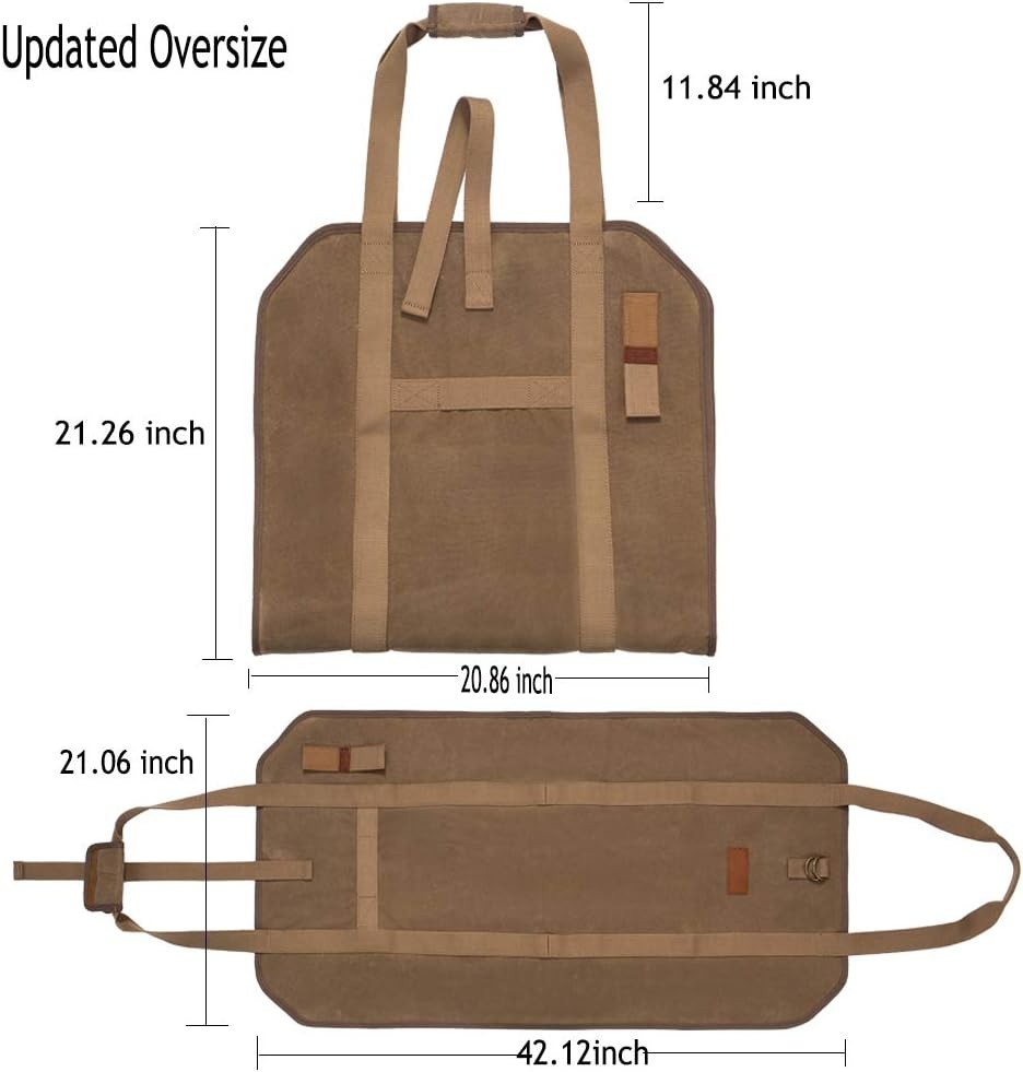 Firewood Carrier, Waxed Canvas Bag, Heavy Duty Tote Bag for Logs, Wood Carrying,