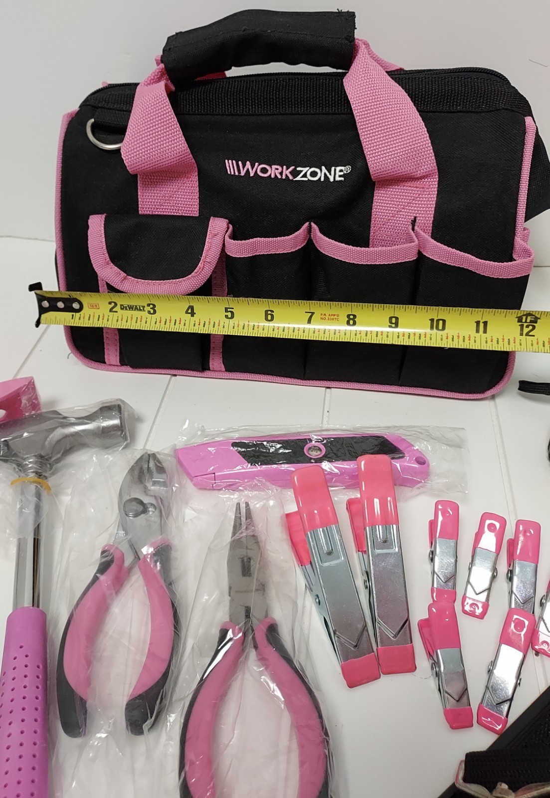 Work Zone Tool Bag Tools Canvas Carry Handles Shoulder Strap Zip Up 22 Pcs NOS