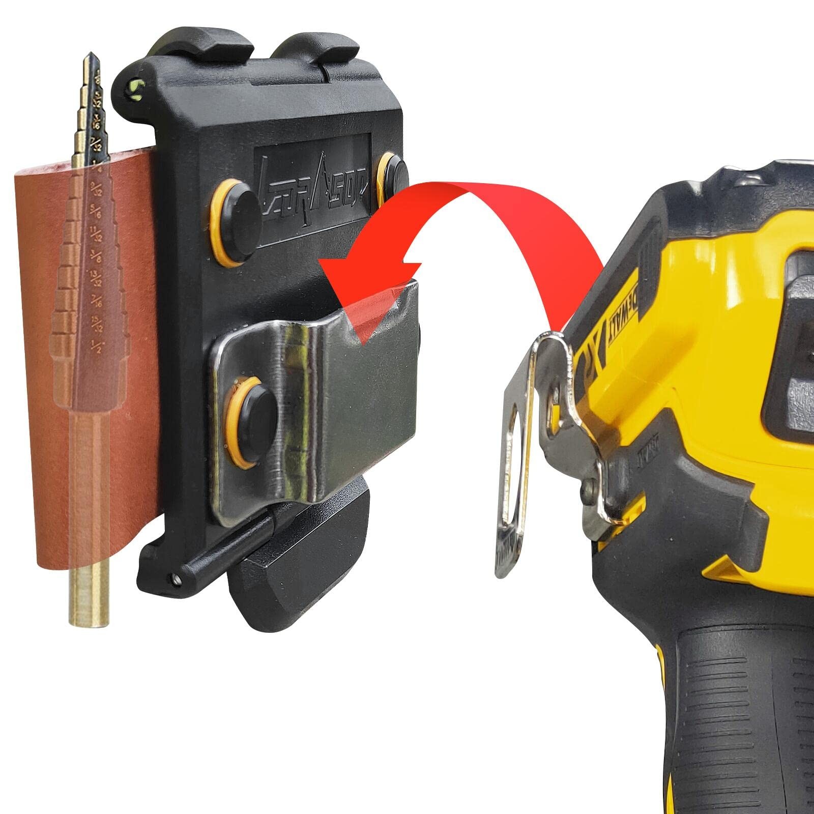 Tactical Drill Holster for Tool Belt, 1*0.8*1, Black body+ Brown Leather