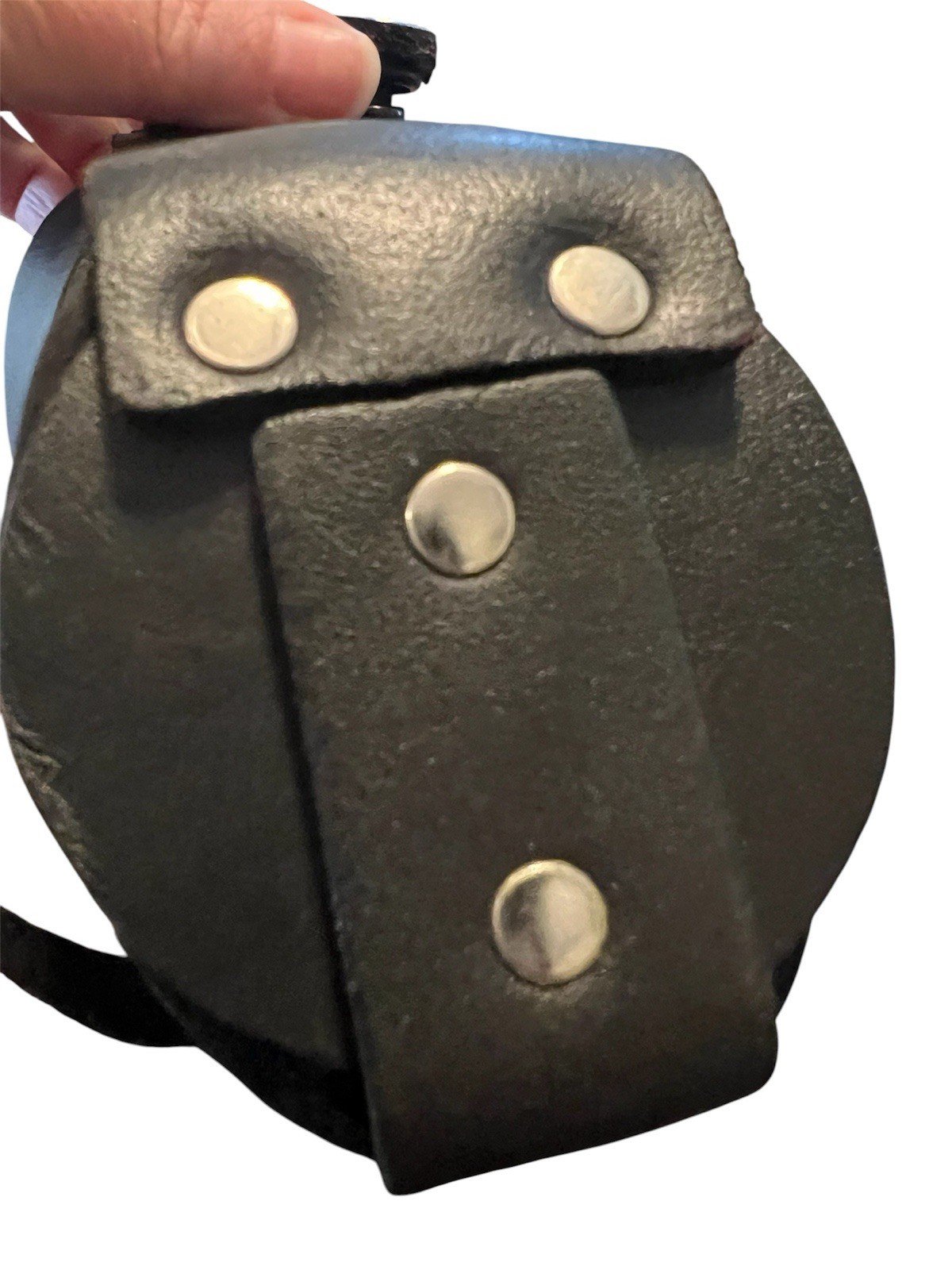 Leather Cup Holder Motorcycle Snap Buttons Black