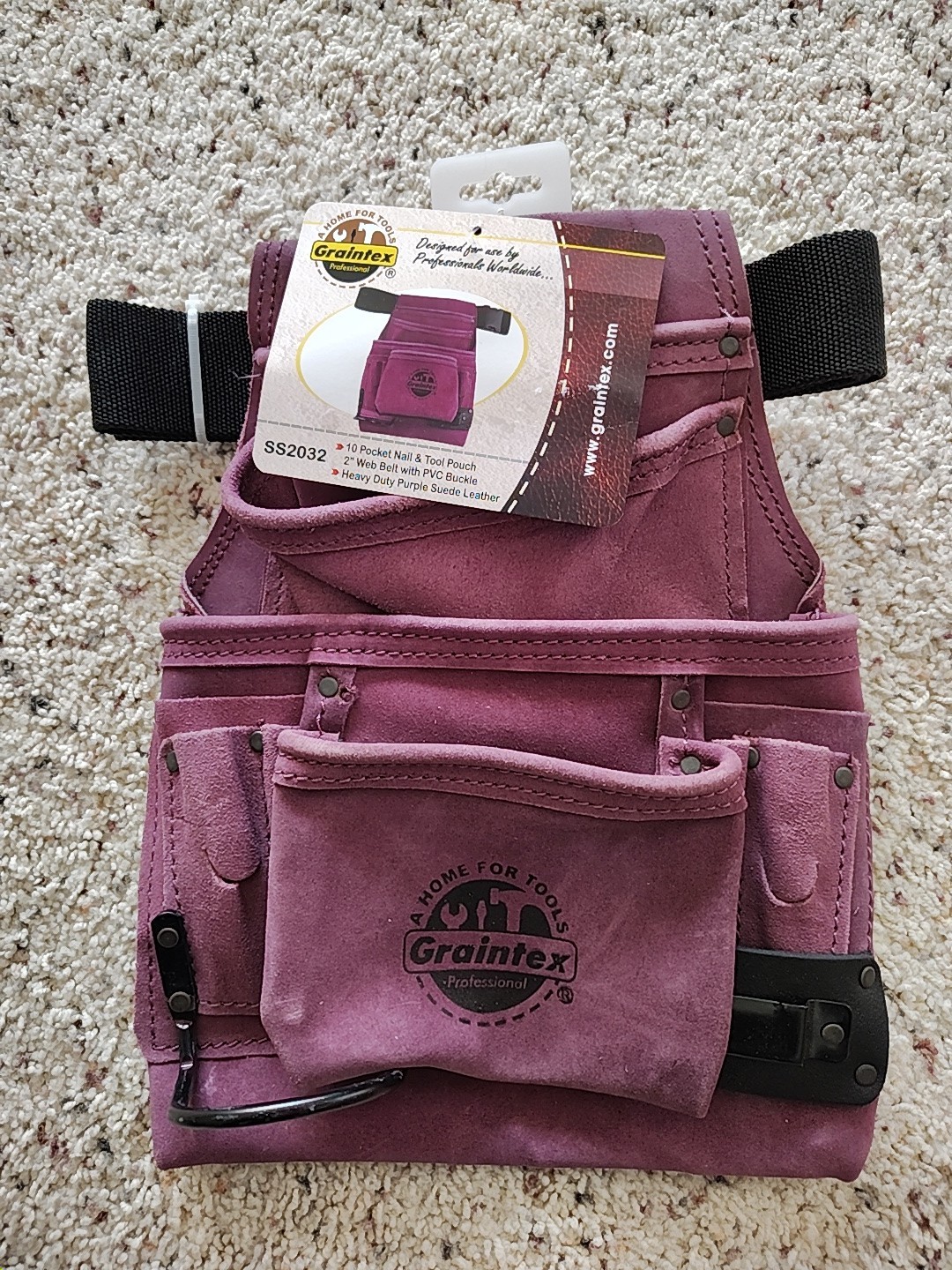 Graintex 10 Pocket Nail & Tool Pouch Mod SS2032 Heavy Duty Suede Leather Purple