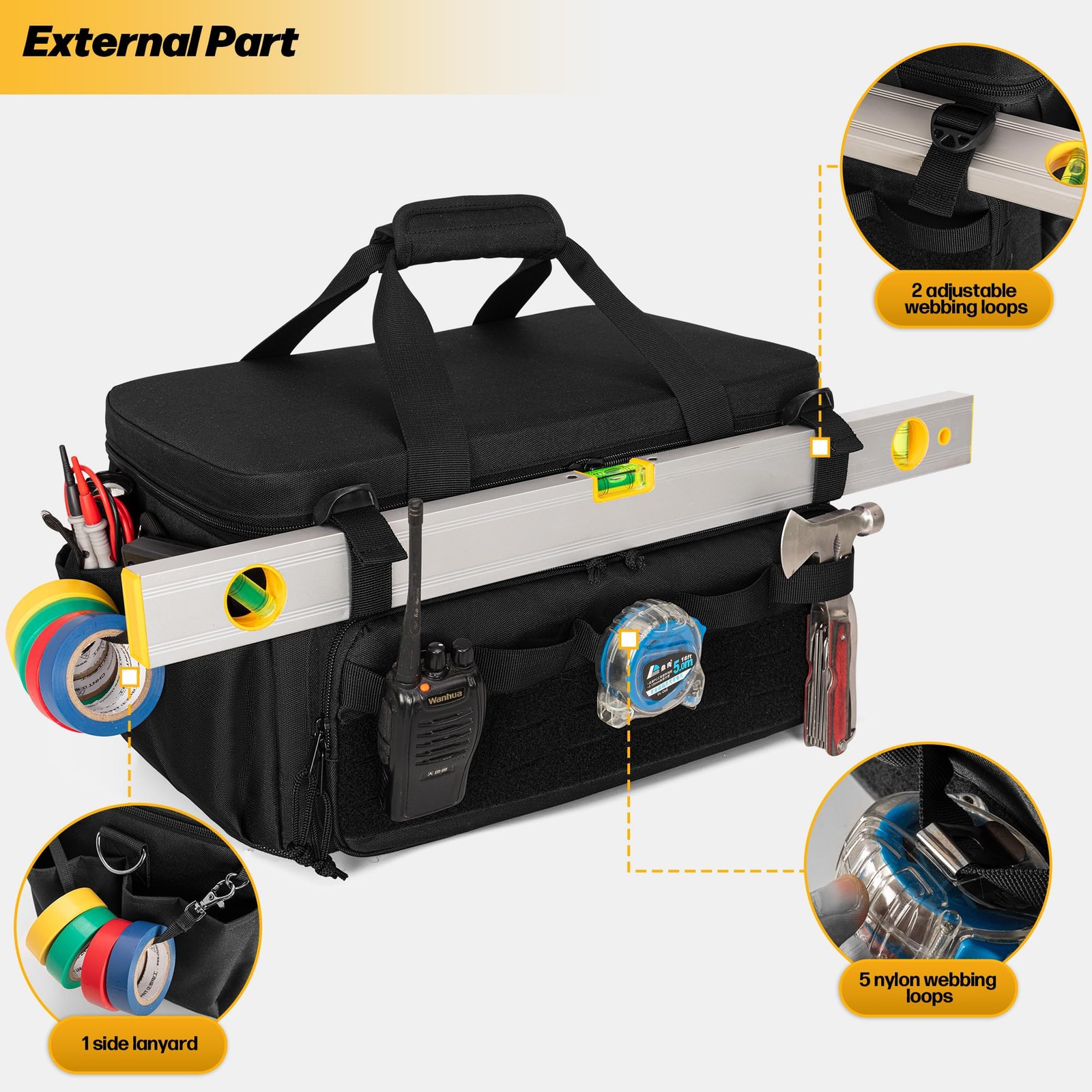 17-Inch Tool Bag with 3 Tool Pouches, Tool Storage Organizer for Men with Ant…