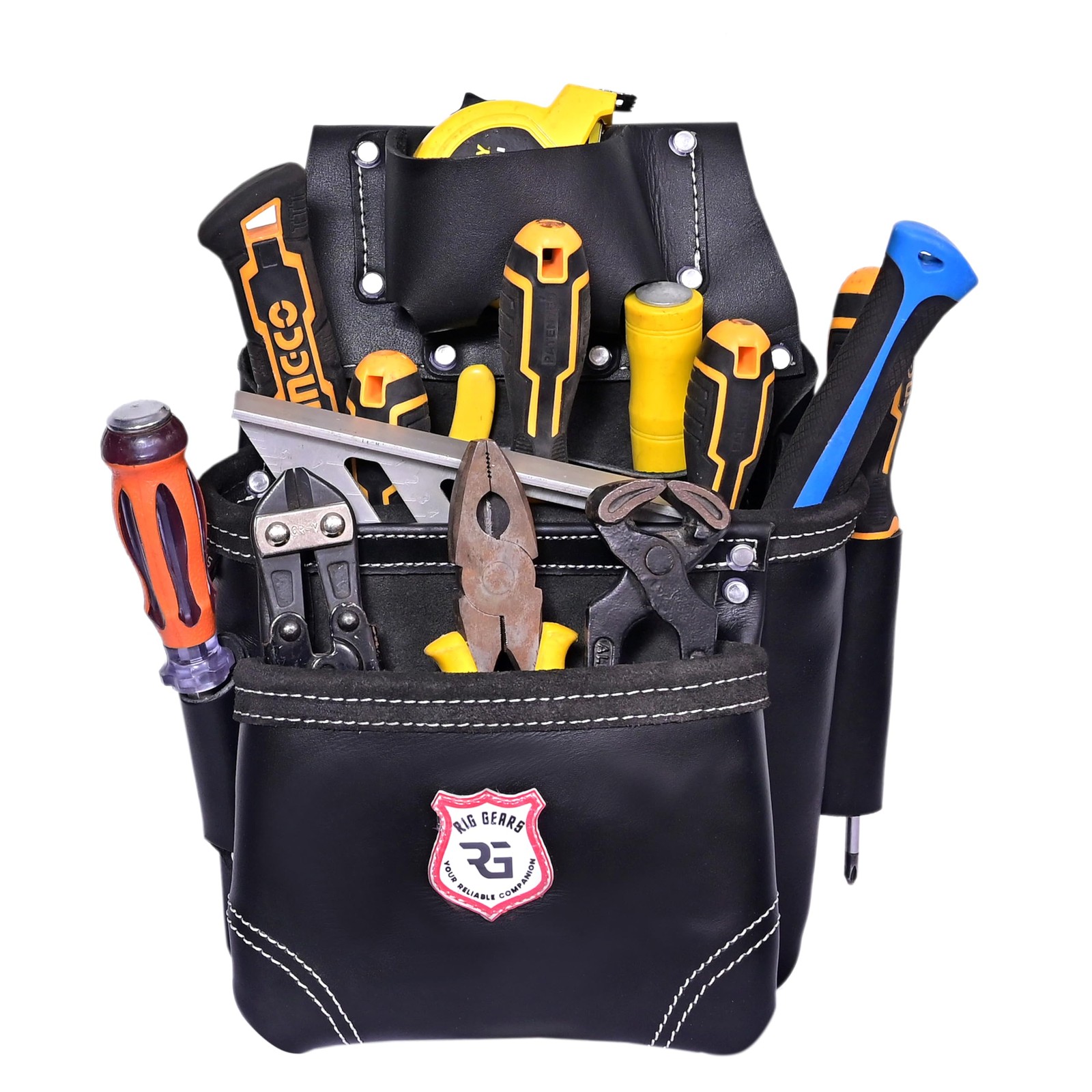 Leather Tool Belt with Detachable D-Loop, Padded Suspenders for Tradesmen