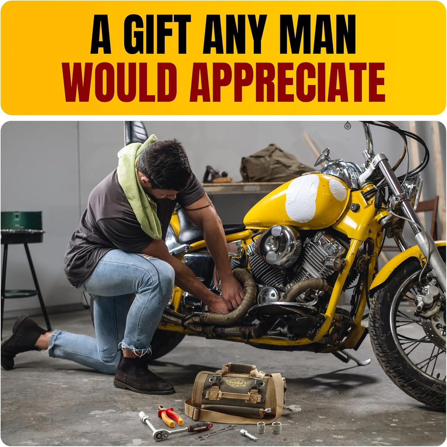 The Ryker Roll up Tool Bag Organizer Gifts for Him Heavy Duty Motorcycle Tool Ro