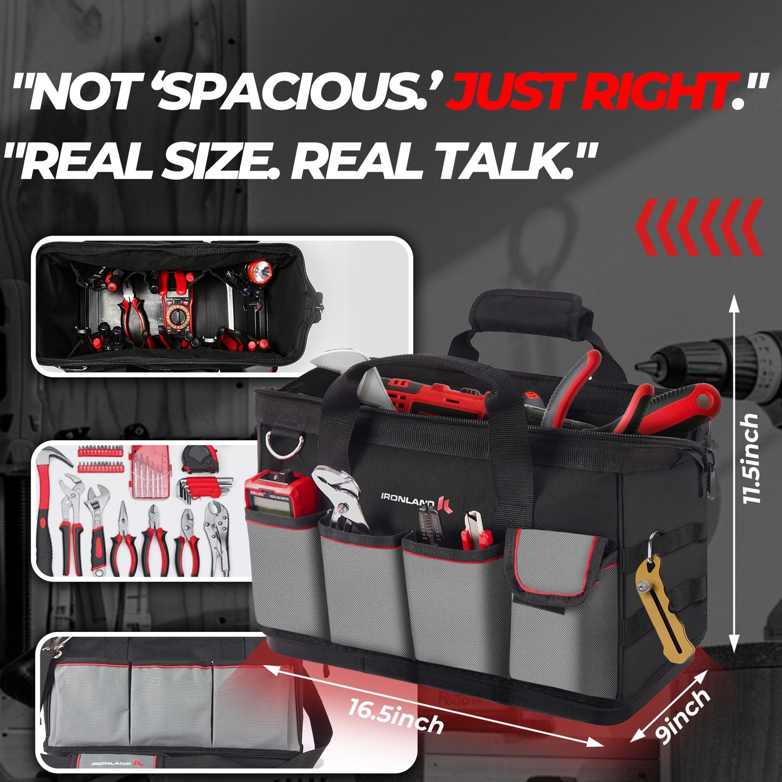 Hard Sturdy Bottom Tool Bag Organizer 16.5 Inch Waterproof Soft Handle Zipper