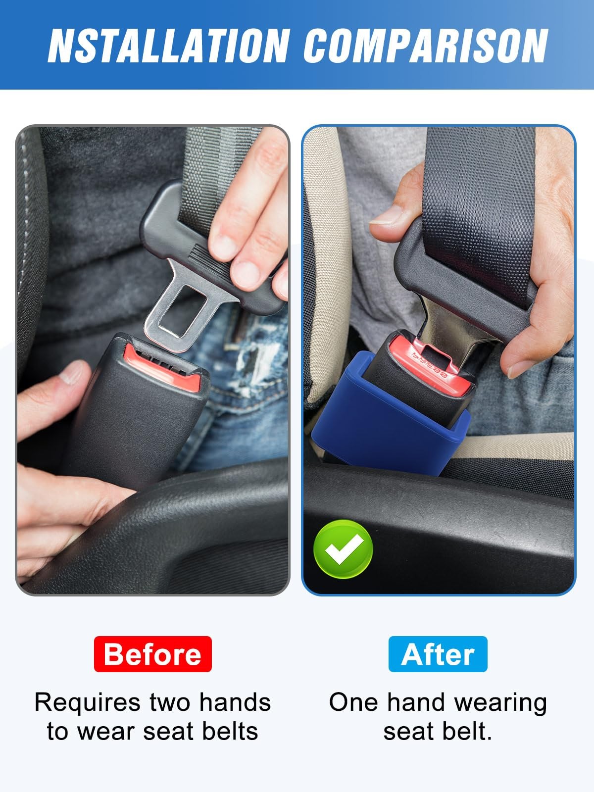 2 PCS Seat Belt Buckle Holder, Silicone Seatbelt Booster to Makes Blue
