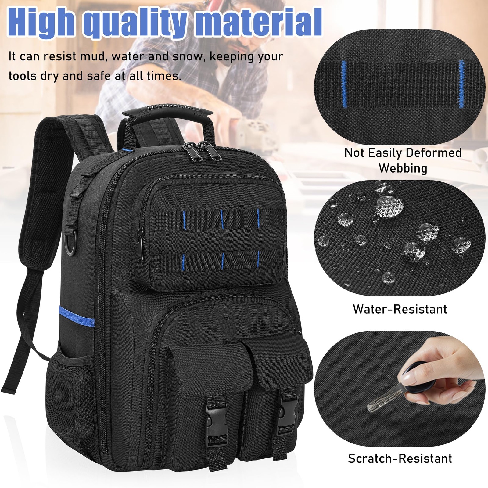 Heavy Duty Backpack Tool Bag, Water-resistant Tool Backpack Bag with Padded S…