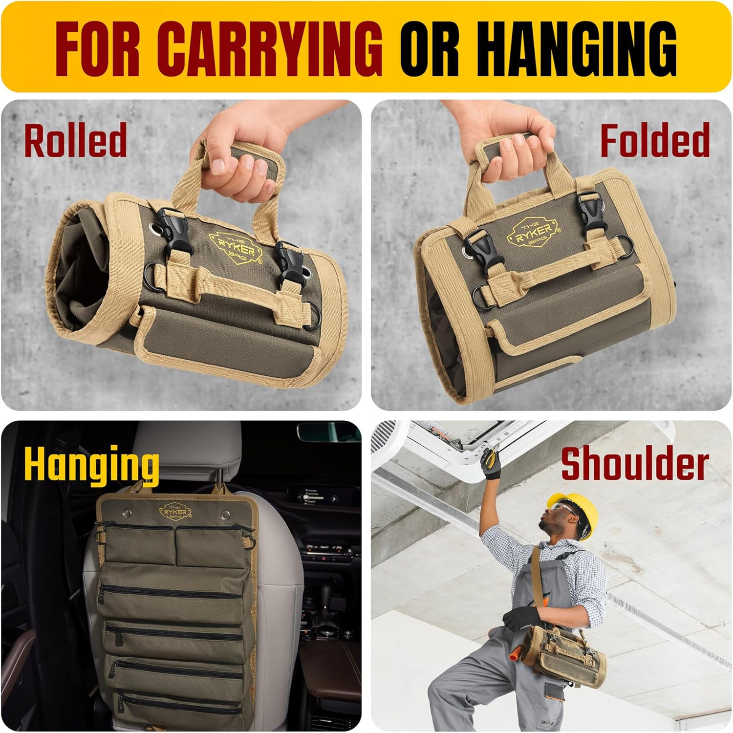 The Ryker Roll up Tool Bag Organizer Gifts for Him Heavy Duty Motorcycle Tool Ro
