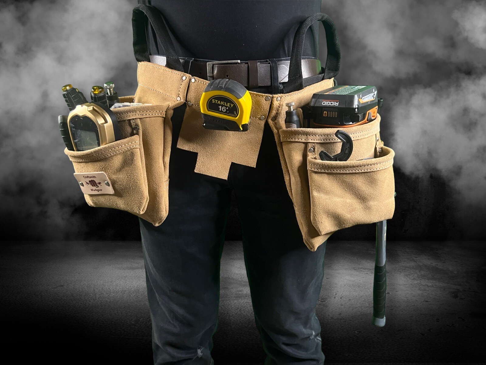 Heavy Duty Split Suede Leather Construction Tool Pouch Belt + Carry Handles