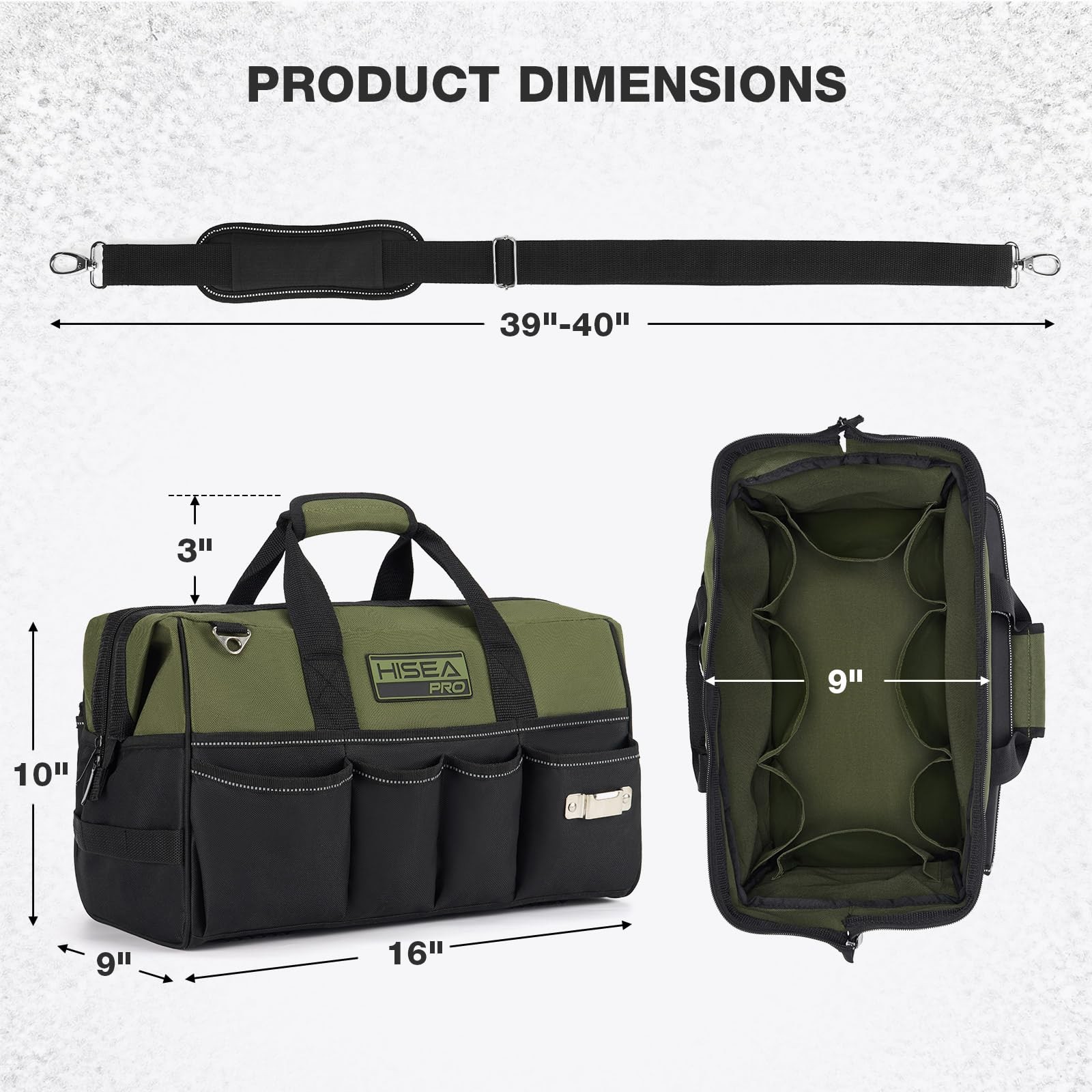 16 Inch Tool Bag 20 Pockets Heavy Duty Waterproof Organizer Wide Mouth Storage f