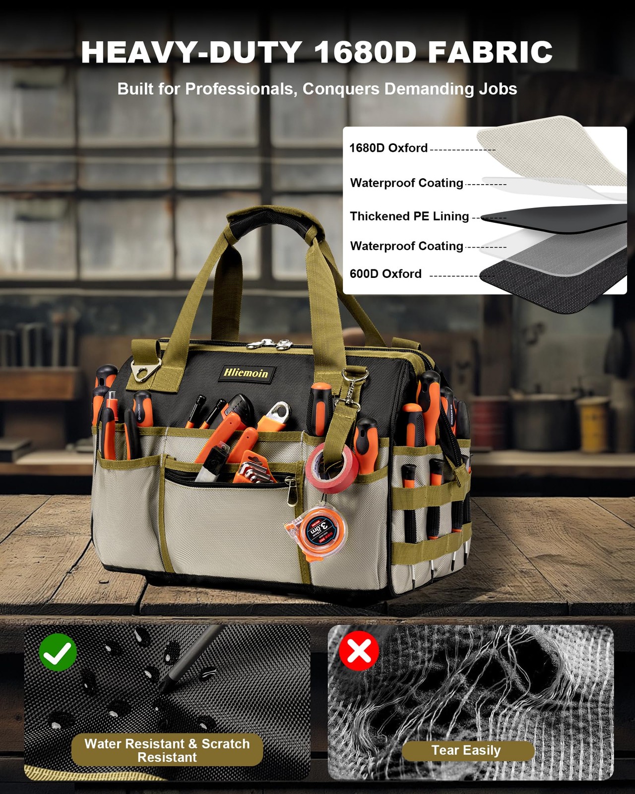 16.5-Inch Heavy Duty Tool Bags for Men, 32-Pocket Large Tool Organizer Storag…