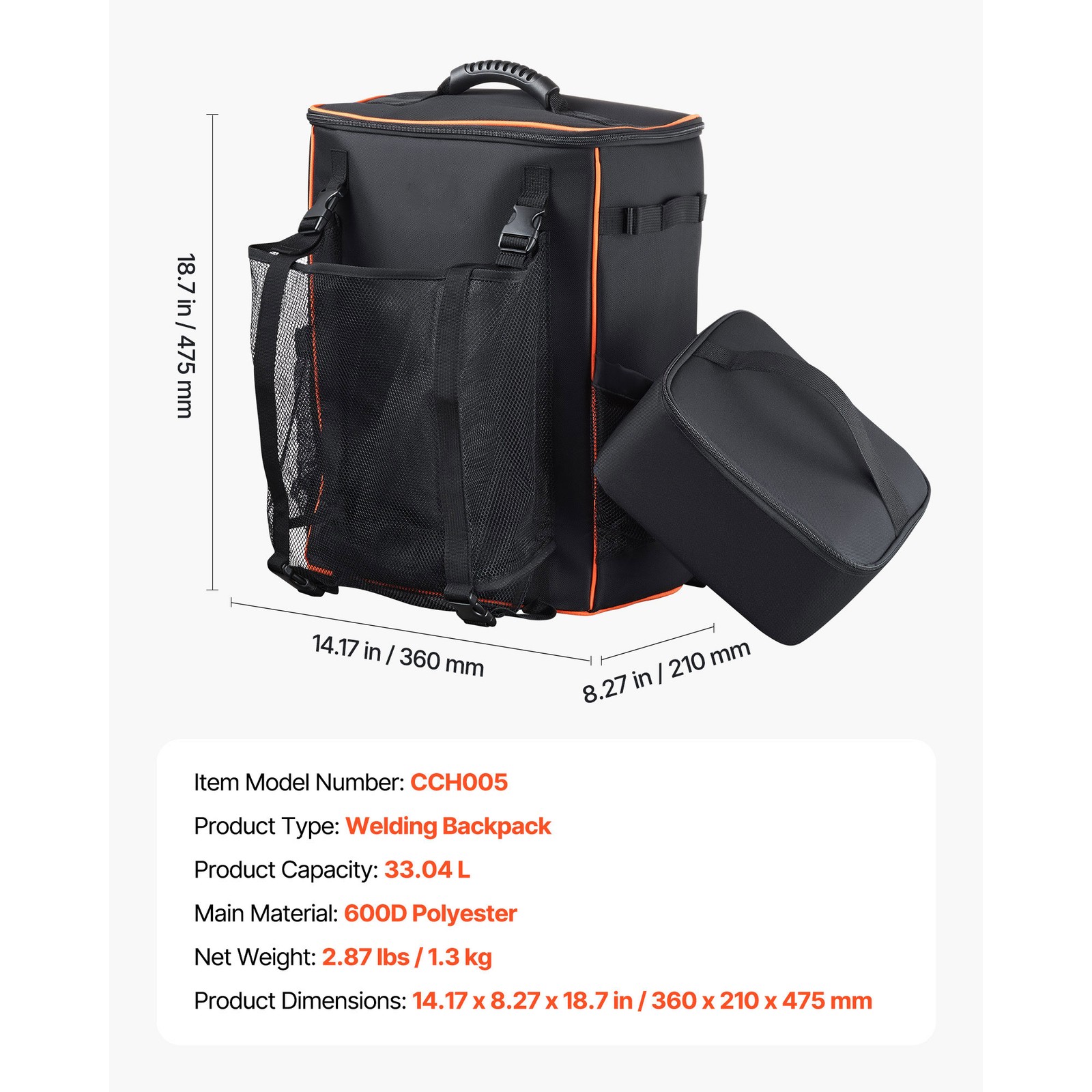 Uimoso 33L Welding Backpack 600D Polyester Tool and Helmet Storage Bag